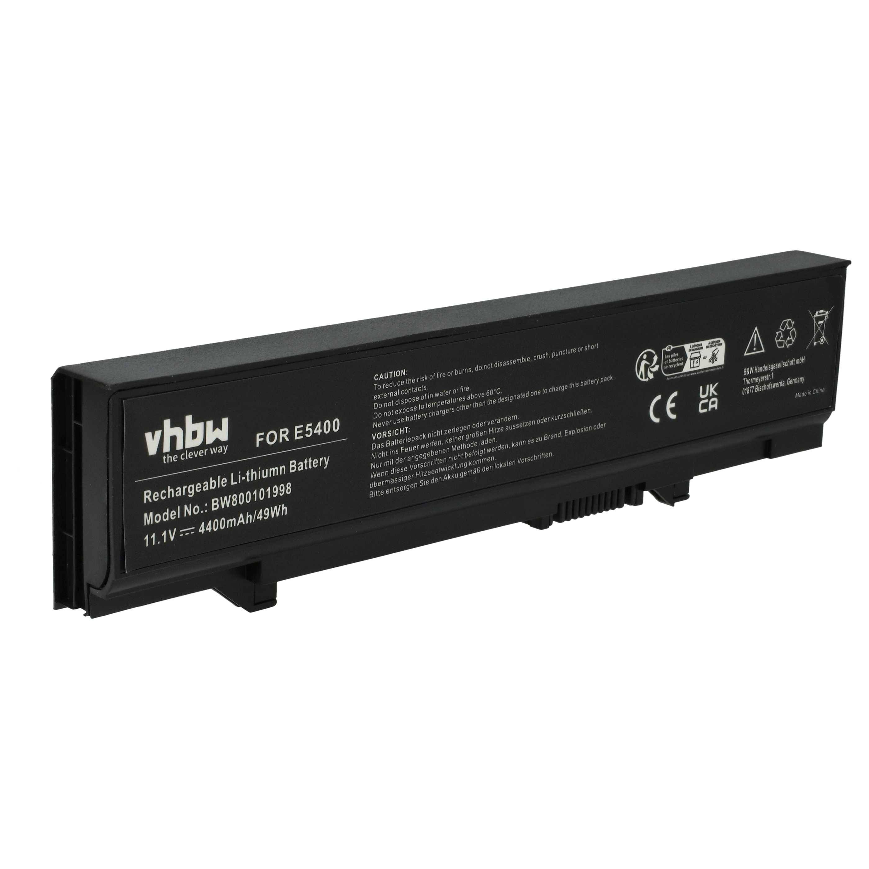 vhbw Akku kompatibel mit Dell Latitude E5500, E5510, E5400, E5410 Notebook (4400 mAh, 11,1 V, Li-Ion)