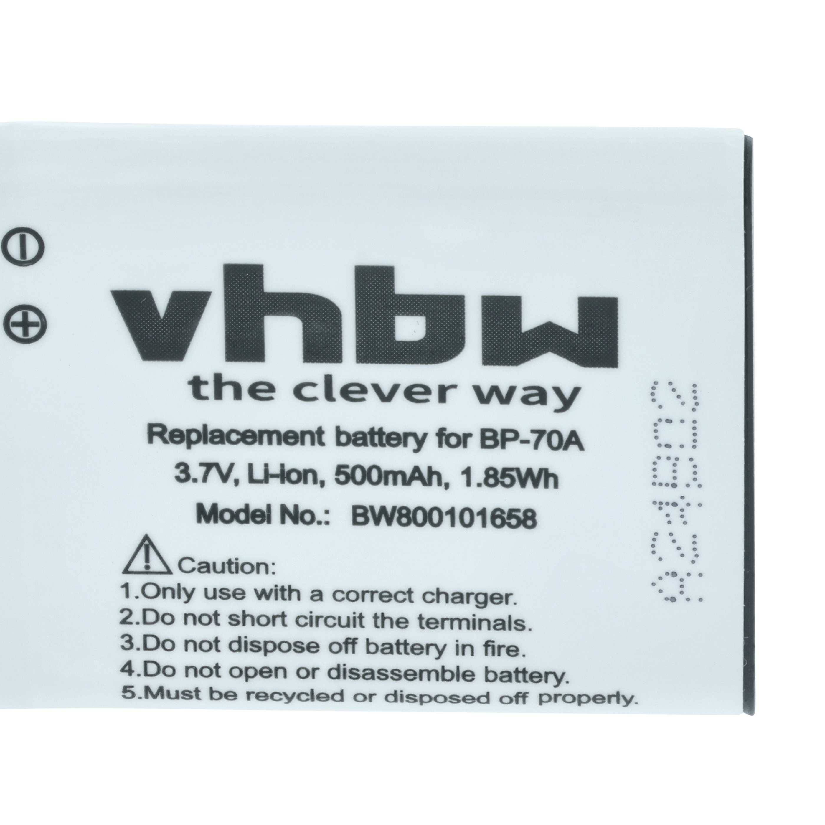 vhbw die clevere Art' Akku für BP-70A; 3,7V, 500mAh, 1,85Wh; Modell-Nr.: BW800101658. Vorsichtshinweise enthalten.