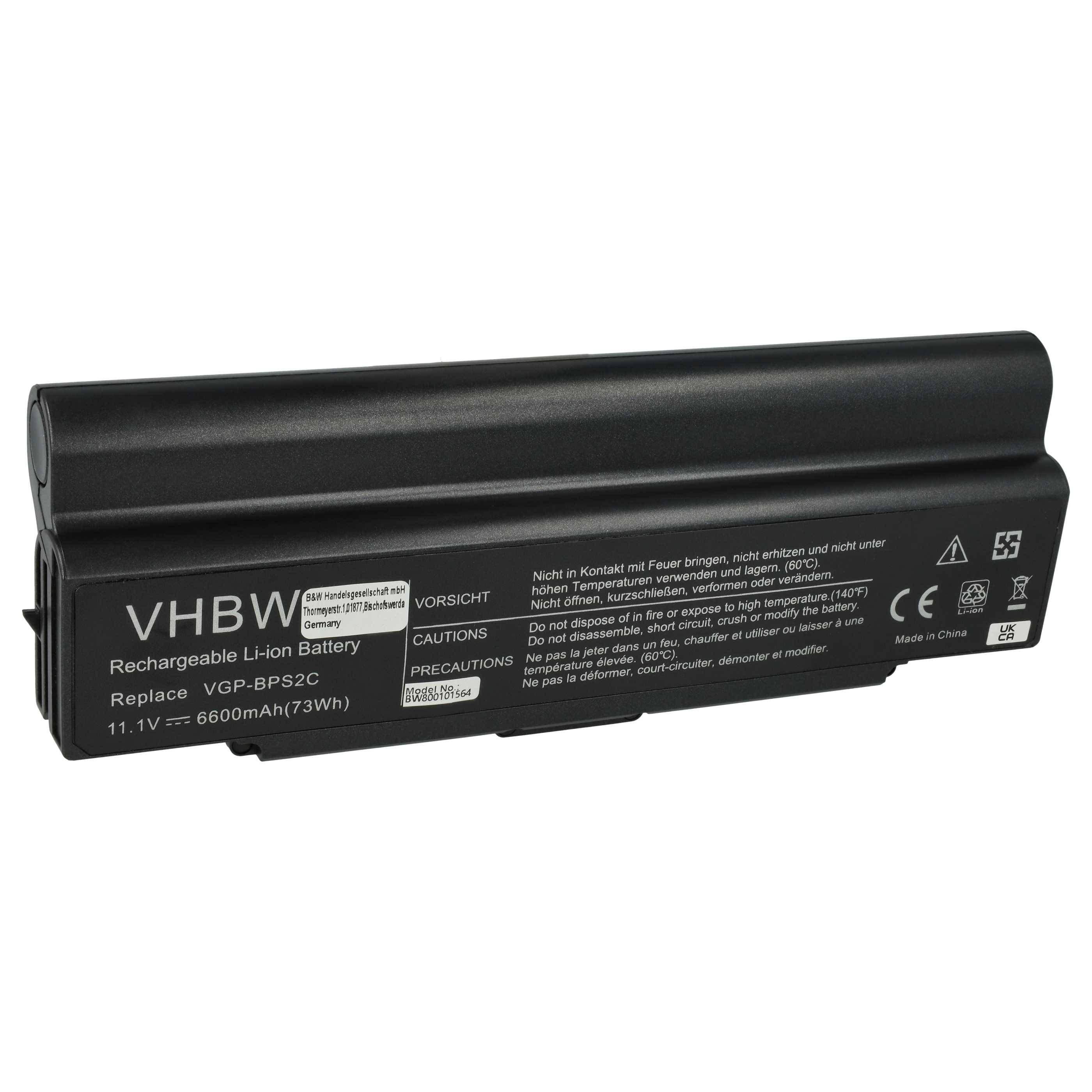 vhbw Akku kompatibel mit Sony Vaio VGN-FS625B/W, VGN-FS635B/W, VGN-FS630/W, VGN-FS640/W Notebook (6600 mAh, 11,1 V, Li-Ion)
