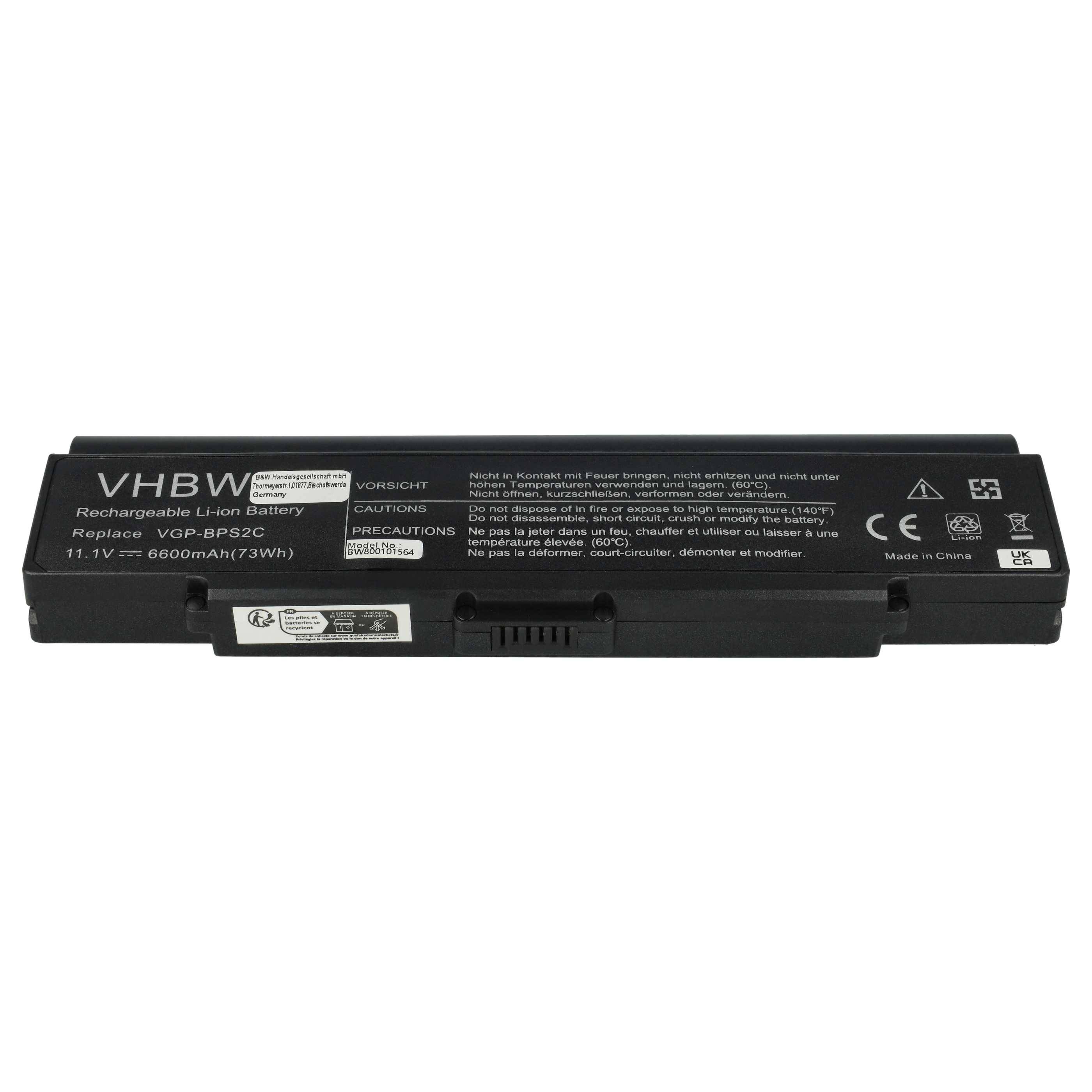 vhbw Akku kompatibel mit Sony Vaio VGN-S56CP/S, VGN-S570P/S, VGN-S56GP/S, VGN-S58CP/B, VGN-S580 Notebook (6600 mAh, 11,1 V, Li-Ion)