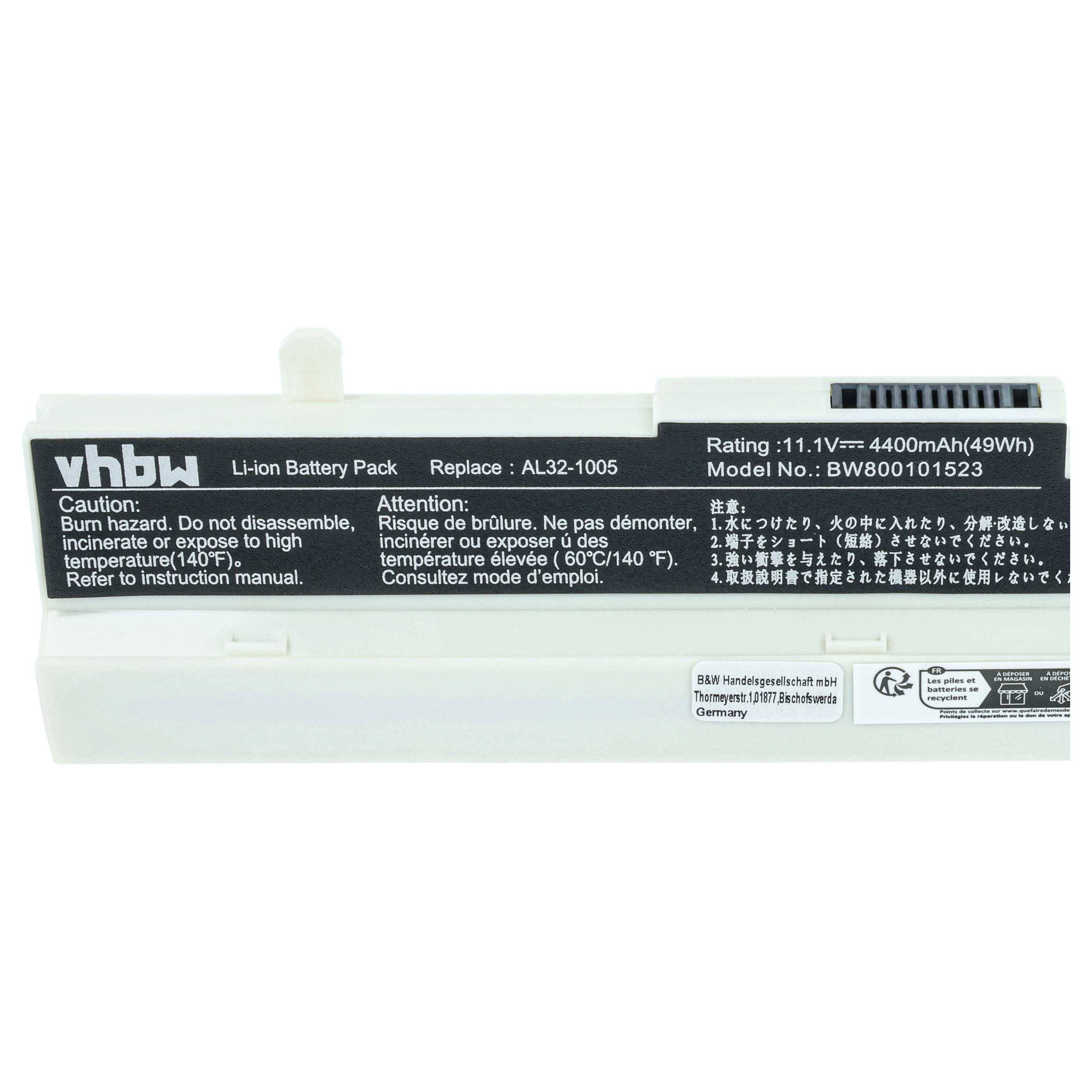 vhbw Akku Ersatz für Asus TL31-1005, PL32-1005, ML32-1005, ML31-1005 für Notebook (4400 mAh, 11,1 V, Li-Ion) - weiß