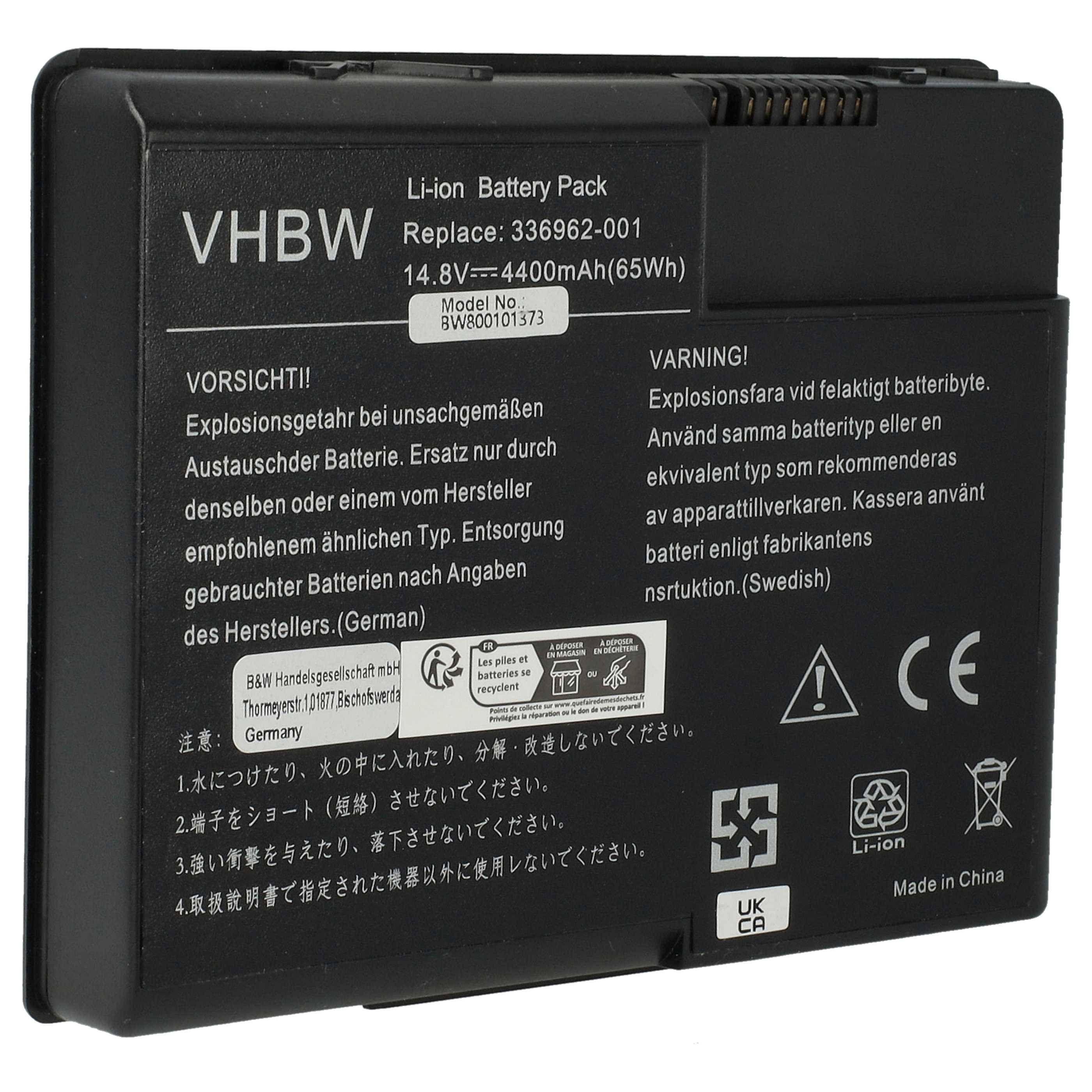 vhbw Akku kompatibel mit HP Compaq Presario X1227AP (DY737PA), X1225AP (DY735PA), X1224AP (DV792P) Notebook (4400 mAh, 14,8 V, Li-Ion)