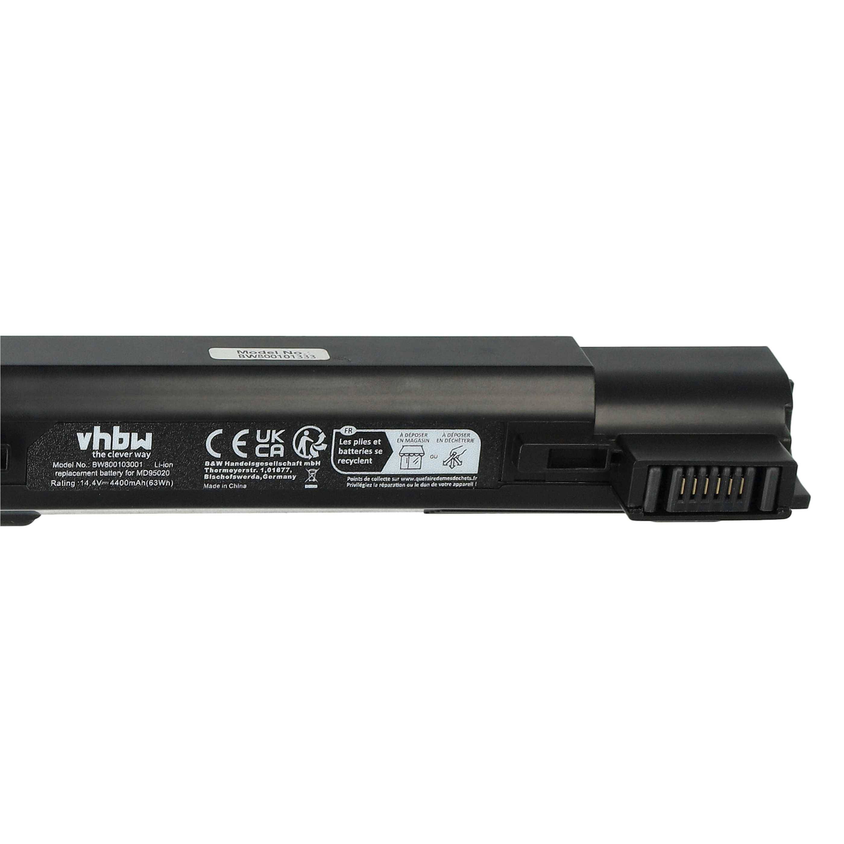 Eine schwarze Laptop-Batterie mit einem Etikett, auf dem die Marke „vhbw