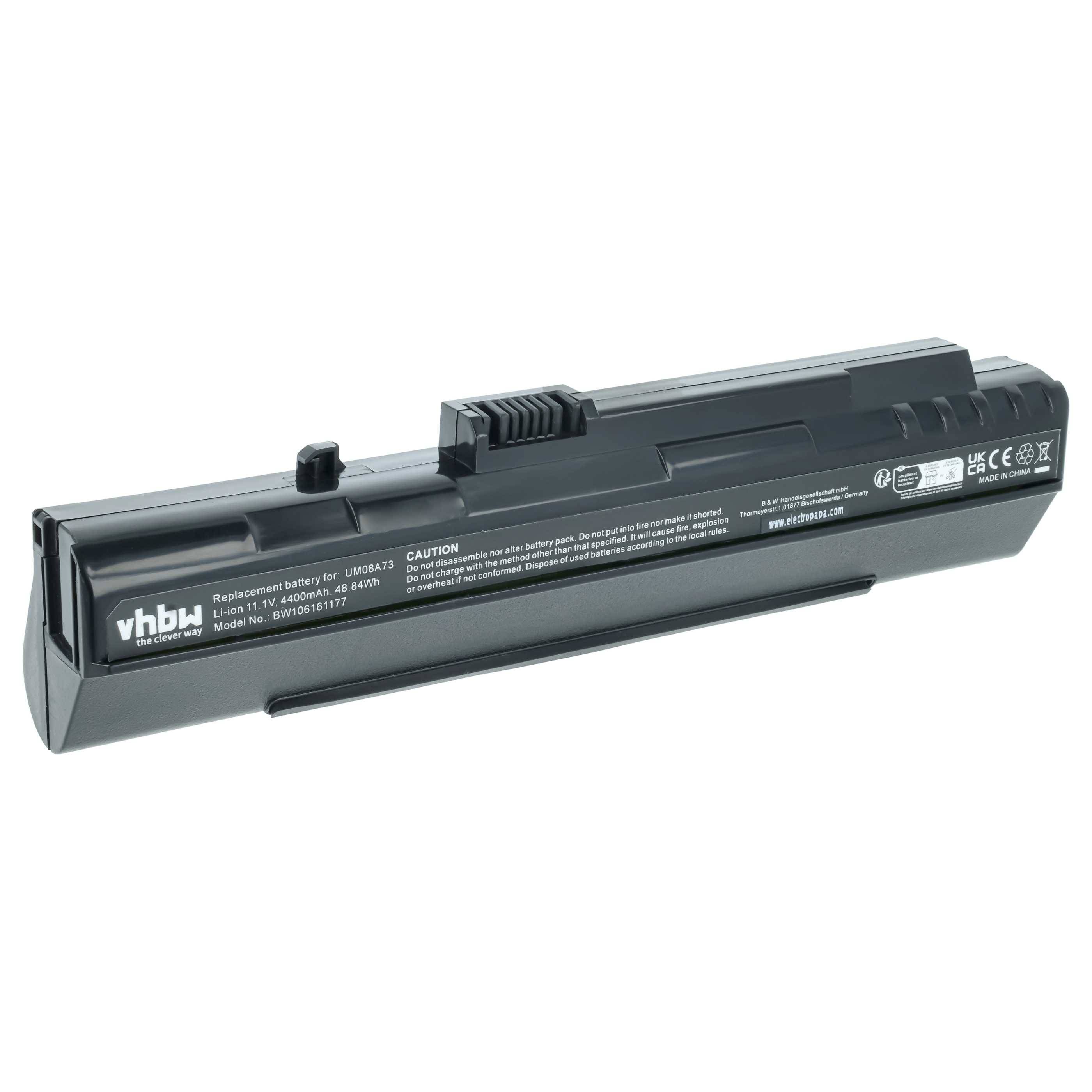 vhbw Akku kompatibel mit Acer Aspire One D210, A110x, A150L, A150, D150, A150X, 571, A110L, A110 Notebook (4400 mAh, 11,1 V, Li-Ion) - Farbe: