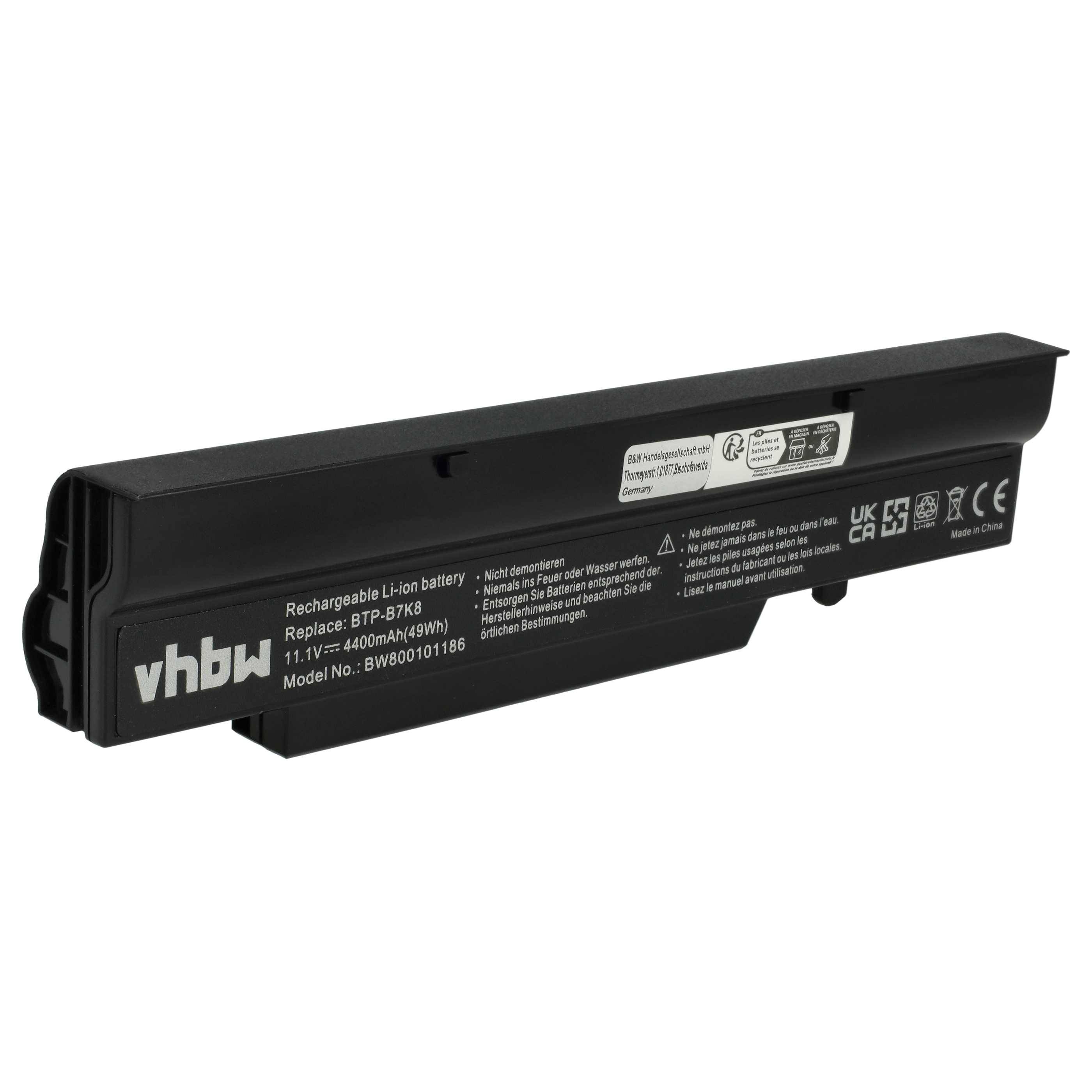 vhbw Akku Ersatz für Fujitsu BTP-C0K8, BTP-C0L8, BTP-C1K8, BTP-C2L8, BTP-C3K8 für Notebook (4400mAh, 11,1V, Li-Ion)