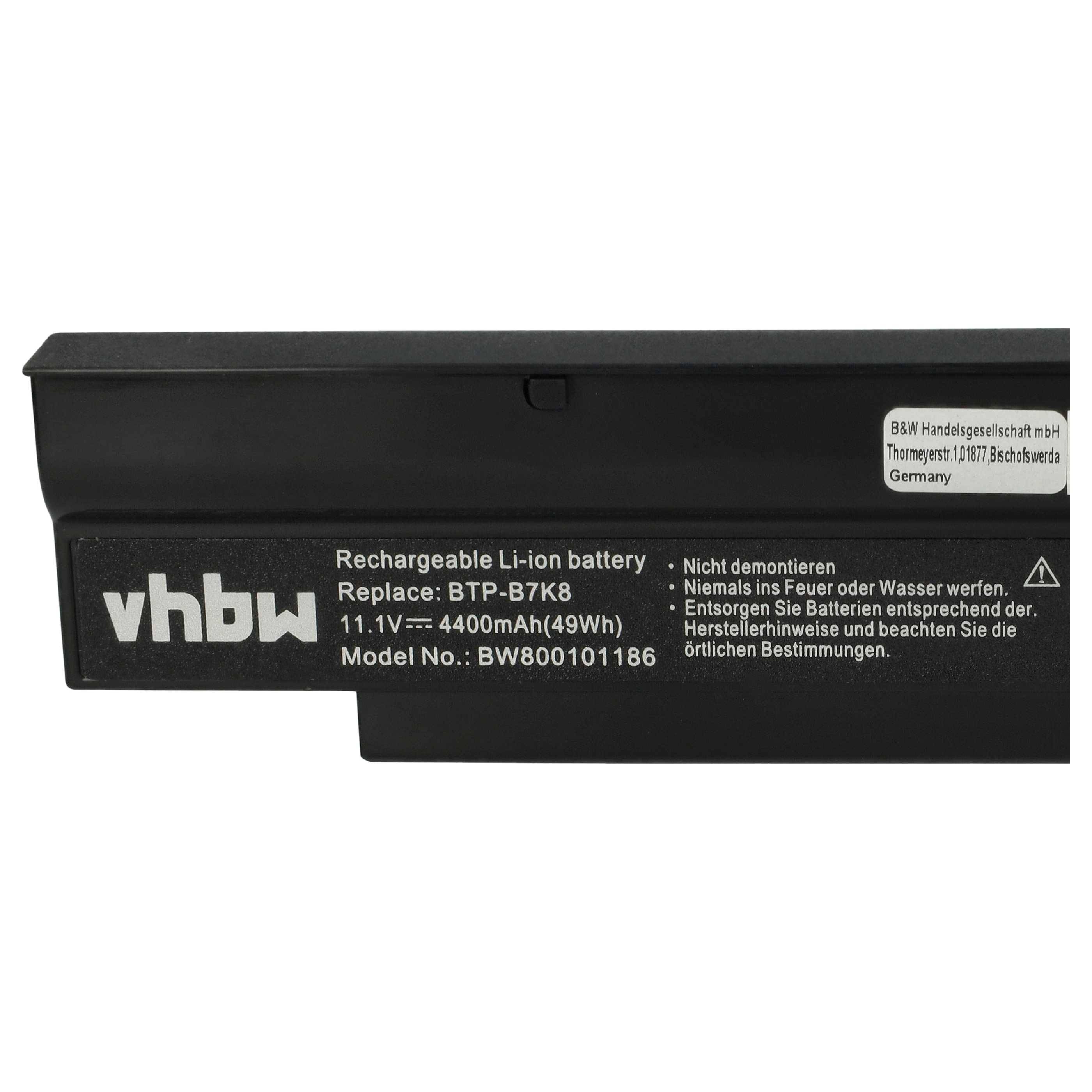vhbw Akku Ersatz für Fujitsu 3UR18650F-2-QC12W, 60.4B90T.061, 60.4P311.001 für Notebook (4400mAh, 11,1V, Li-Ion)