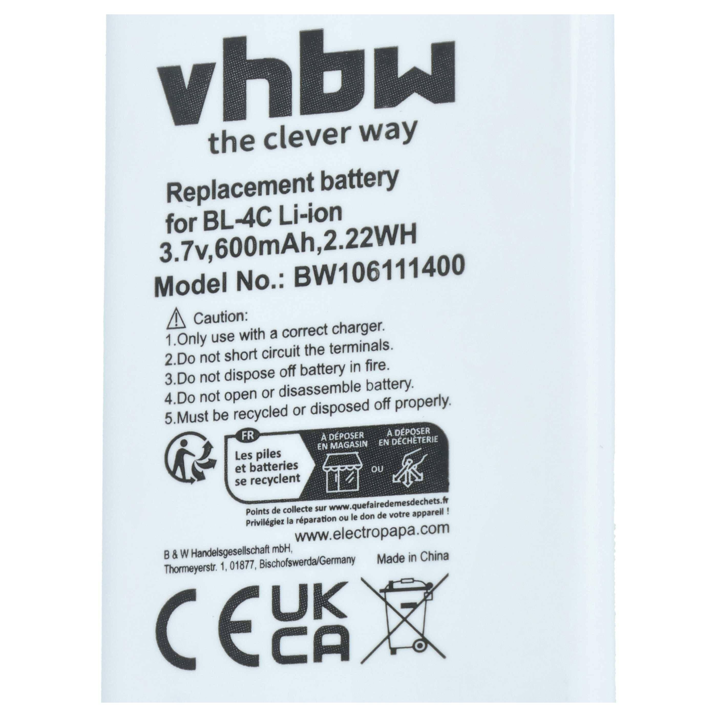 vhbw 5x Akku kompatibel mit Nokia 6126, 6102i, 6230, 6133, 6125, 6103, 6136, 6131, 6170, 6230i Handy Smartphone Telefon (600 mAh, 3,7 V, Li-Ion)