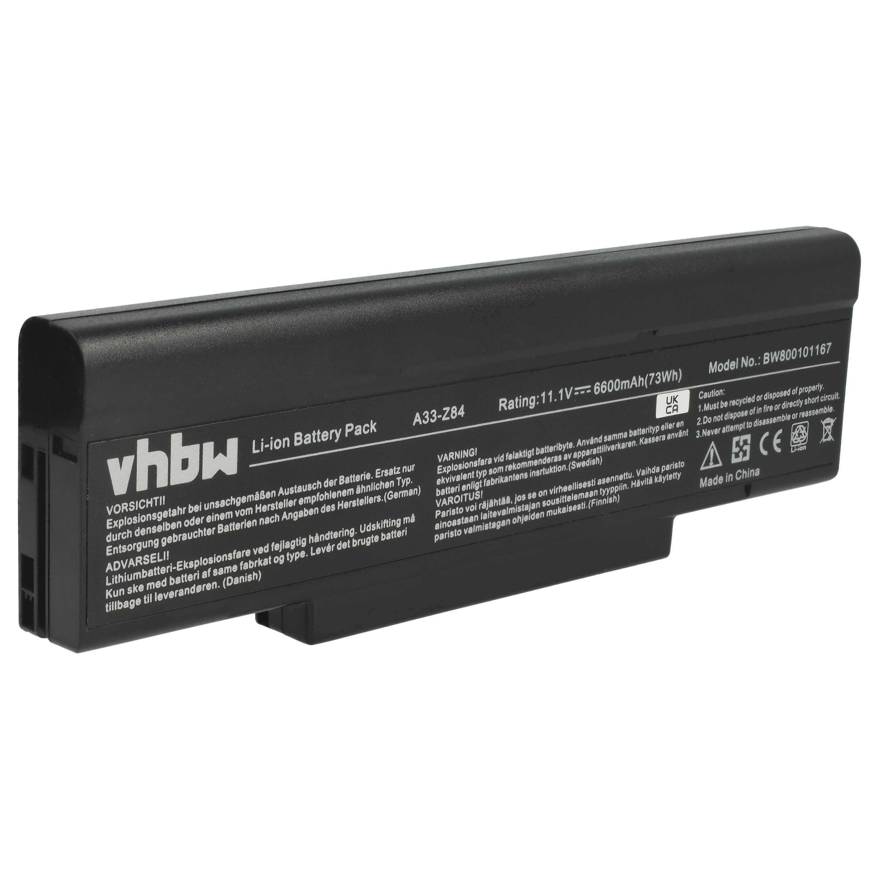 vhbw Akku kompatibel mit Asus Z84JP, Z84JC, Z94, Z84JV, Z84FM, Z96, Z9400RP, Z9400, Z94RP, Z94L Notebook (6600 mAh, 11,1 V, Li-Ion)