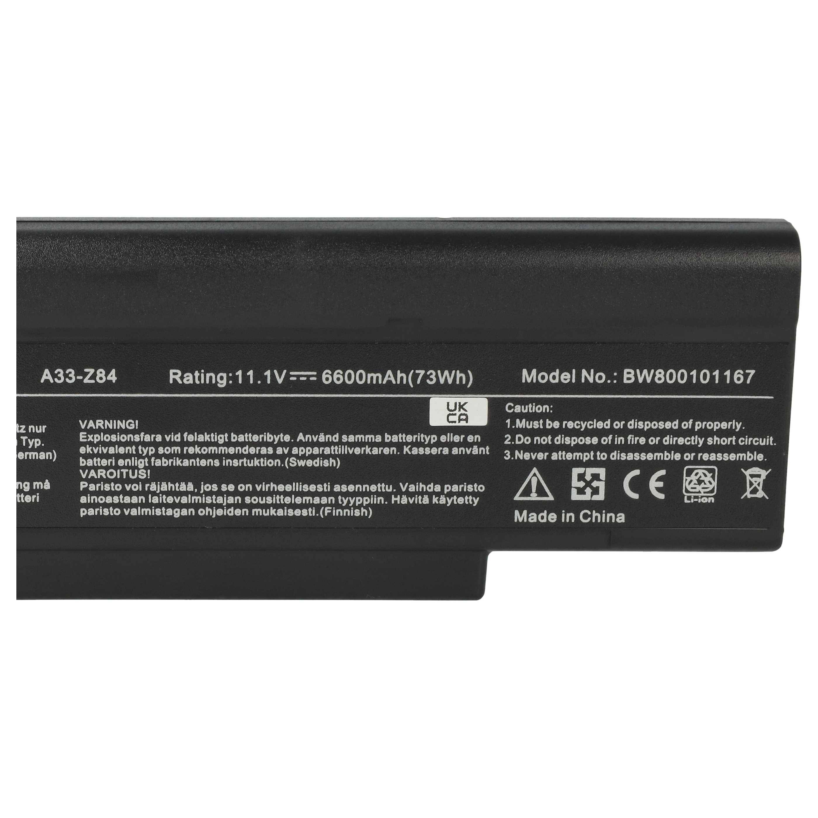 vhbw Akku kompatibel mit Micro Star MS163D, MS1637, MS1636, MS1634, PR600, MS1722, MS1721, MS163K Notebook (6600 mAh, 11,1 V, Li-Ion)