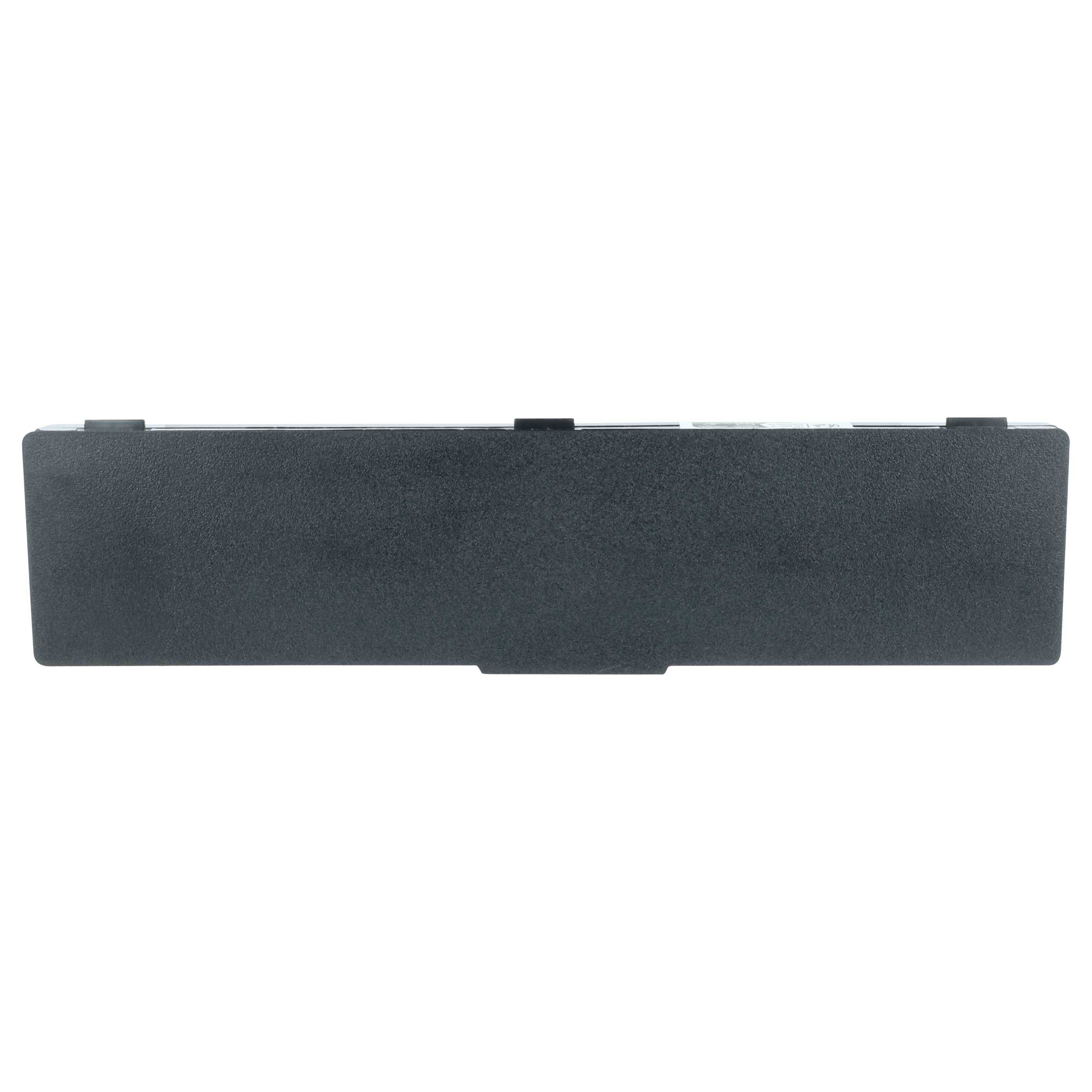 Ein rechteckiges schwarzes Objekt, höchstwahrscheinlich eine Batterie oder ein Netzteil, von der Seite betrachtet, wobei seine schlanke und längliche Form sichtbar ist. Keine sichtbare Markierung.