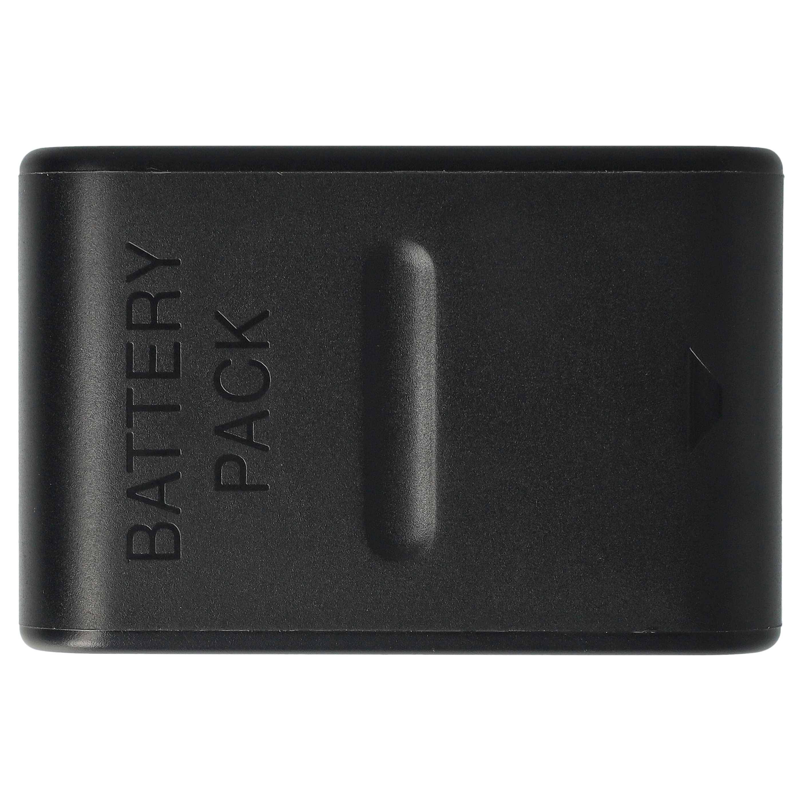 Ein schwarzes rechteckiges Batteriepack mit einer glatten Oberfläche.