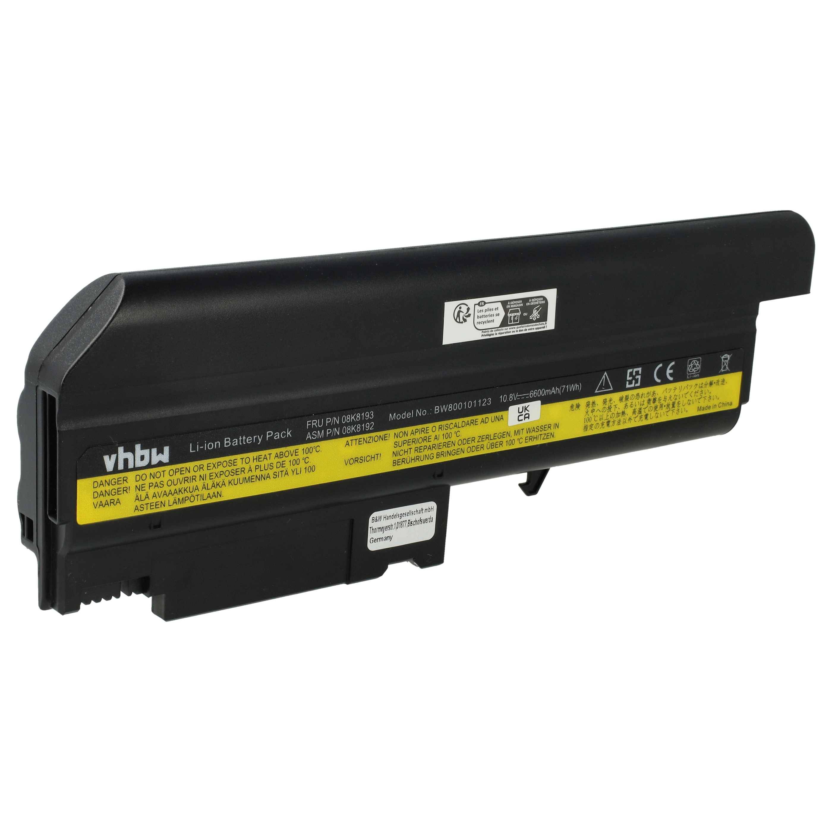 vhbw Akku kompatibel mit IBM ThinkPad T43p, T43P-2668, T43-1876, T43 2668, Thinkpad T40 Notebook (6600 mAh, 10,8 V, Li-Ion)