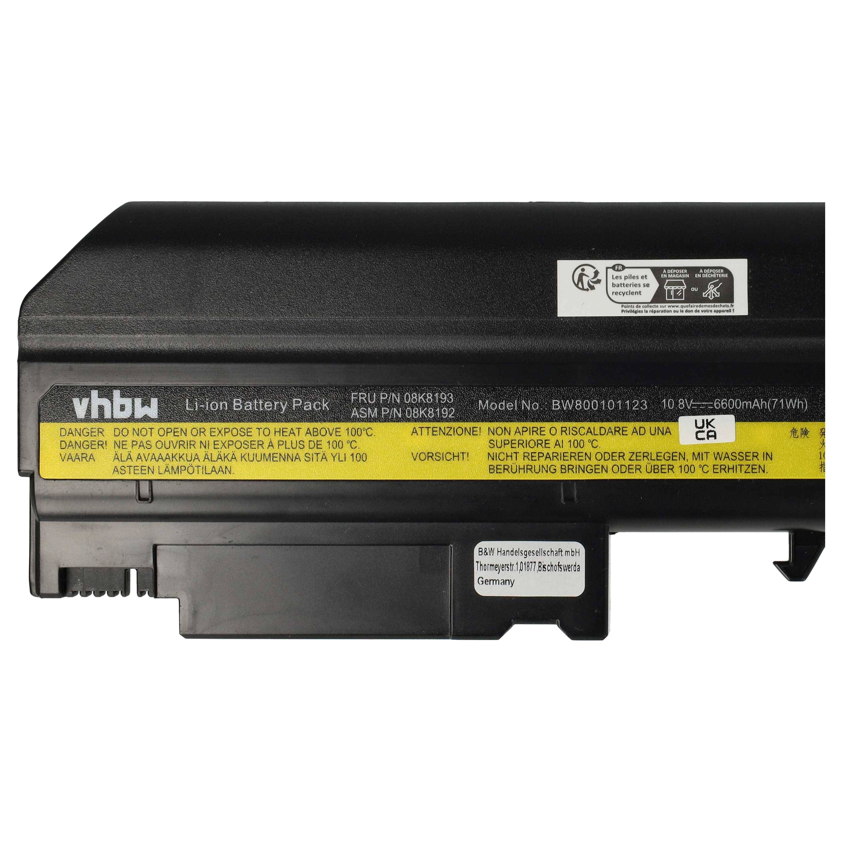vhbw Akku kompatibel mit IBM ThinkPad R51 1841, R51 1840, R51 1833, R51-2887, R51-2883, R51-1836 Notebook (6600 mAh, 10,8 V, Li-Ion)