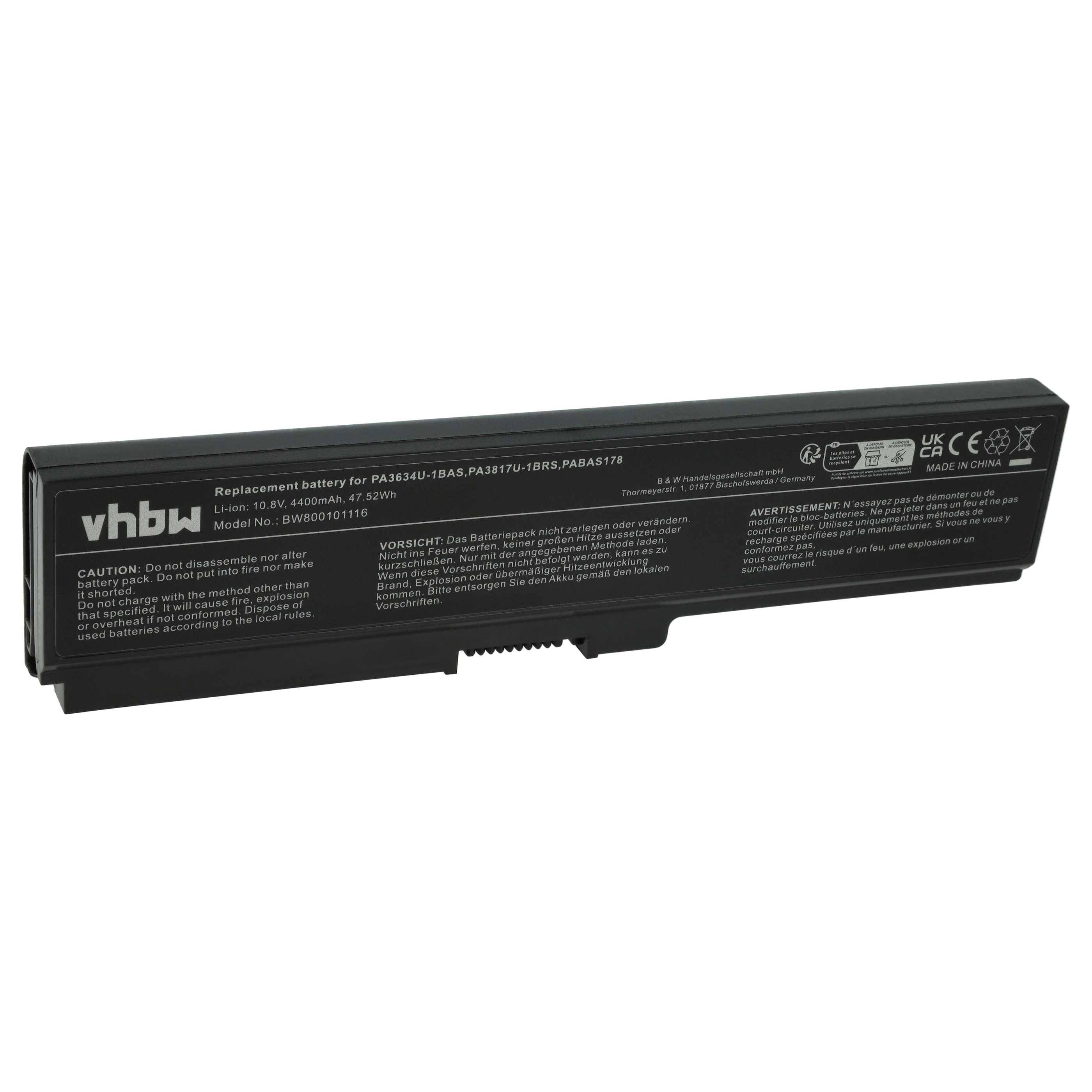 vhbw Akku kompatibel mit Toshiba Dynabook T551/T5CB, T551/T4CW, T551-58BB, T551-58B, T551/T4CB Notebook (4400 mAh, 10,8 V, Li-Ion)