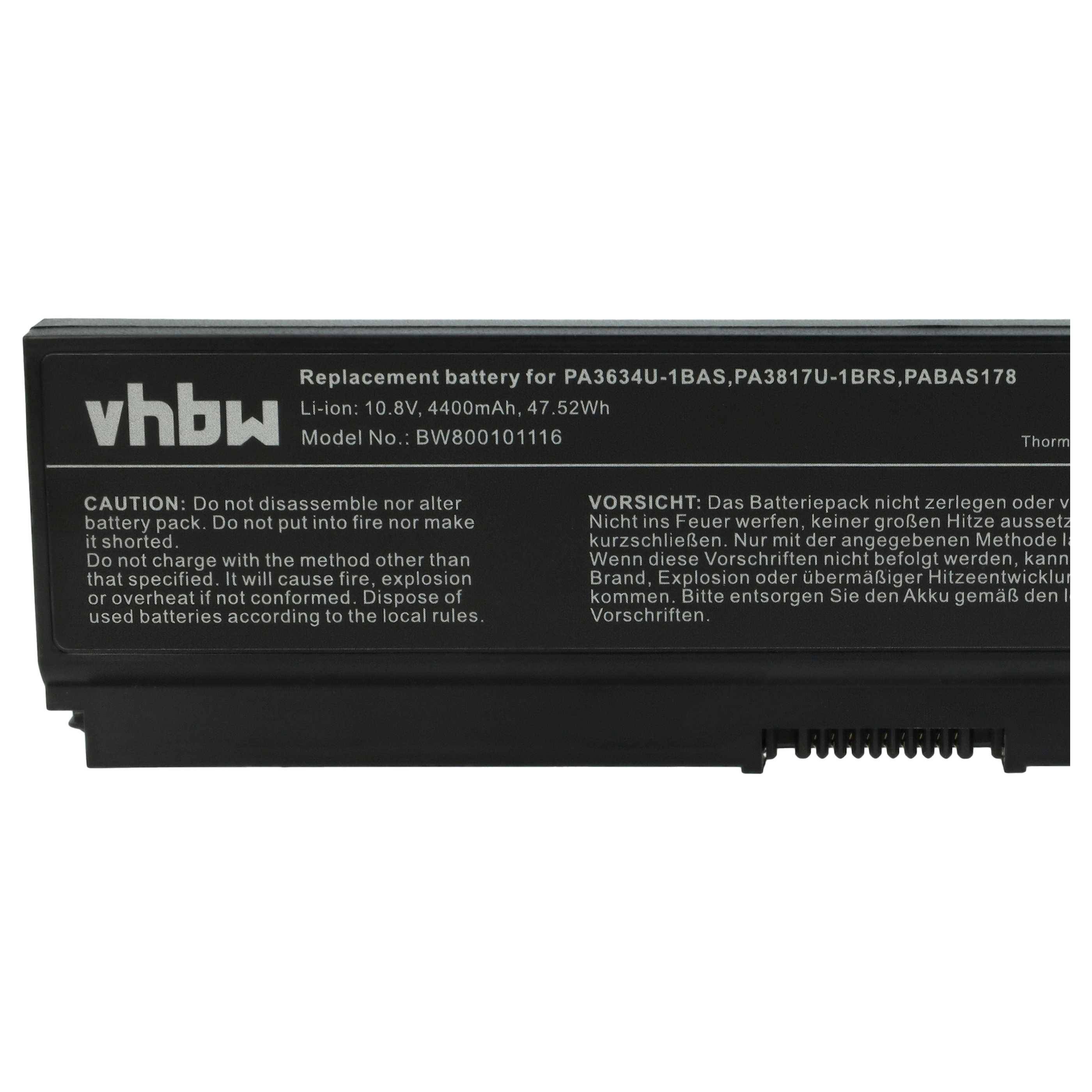 vhbw Akku kompatibel mit Toshiba Dynabook T551/T5CB, T551/T4CW, T551-58BB, T551-58B, T551/T4CB Notebook (4400 mAh, 10,8 V, Li-Ion)