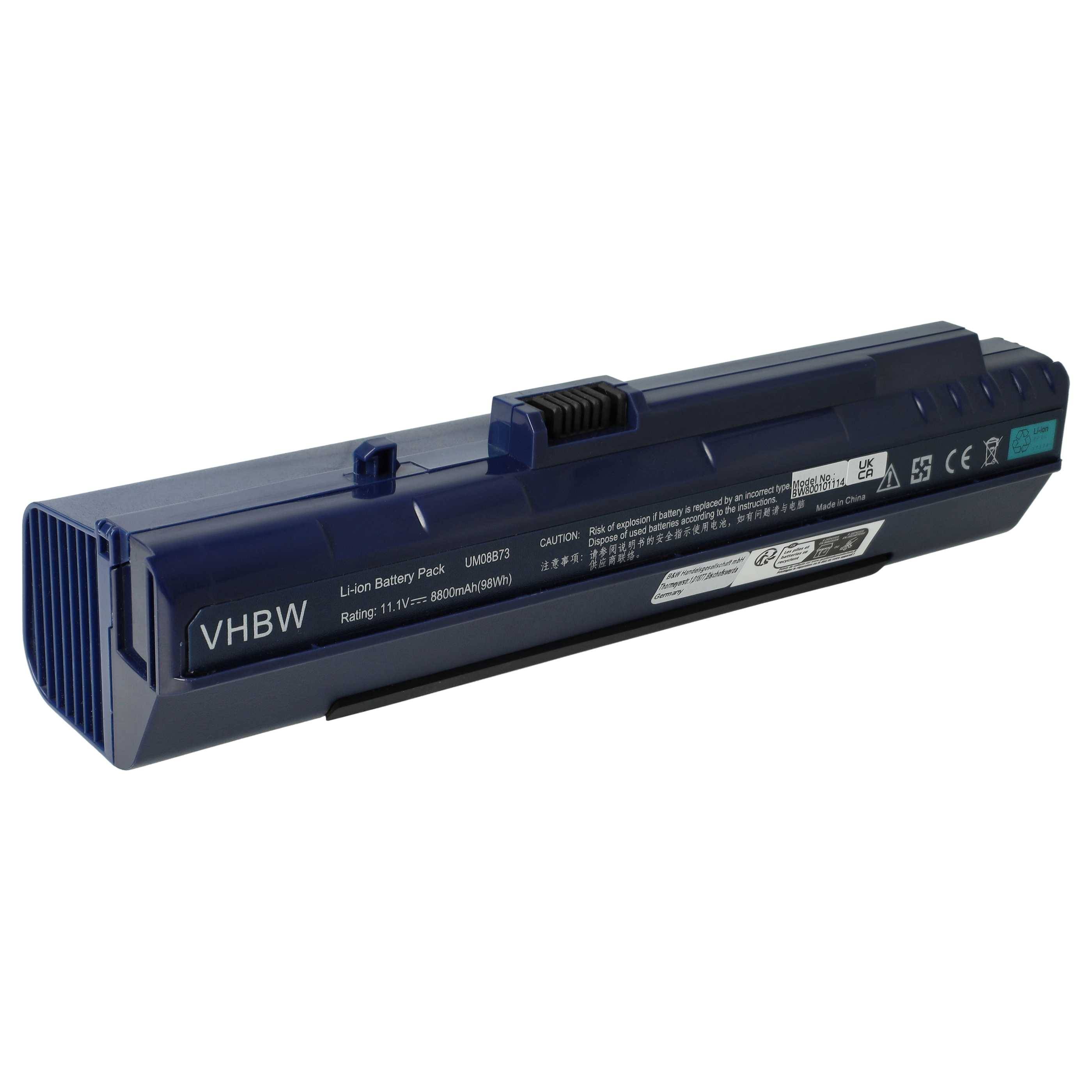 vhbw Akku kompatibel mit Acer Aspire One D250, ZG5 Notebook (8800 mAh, 11,1 V, Li-Ion)