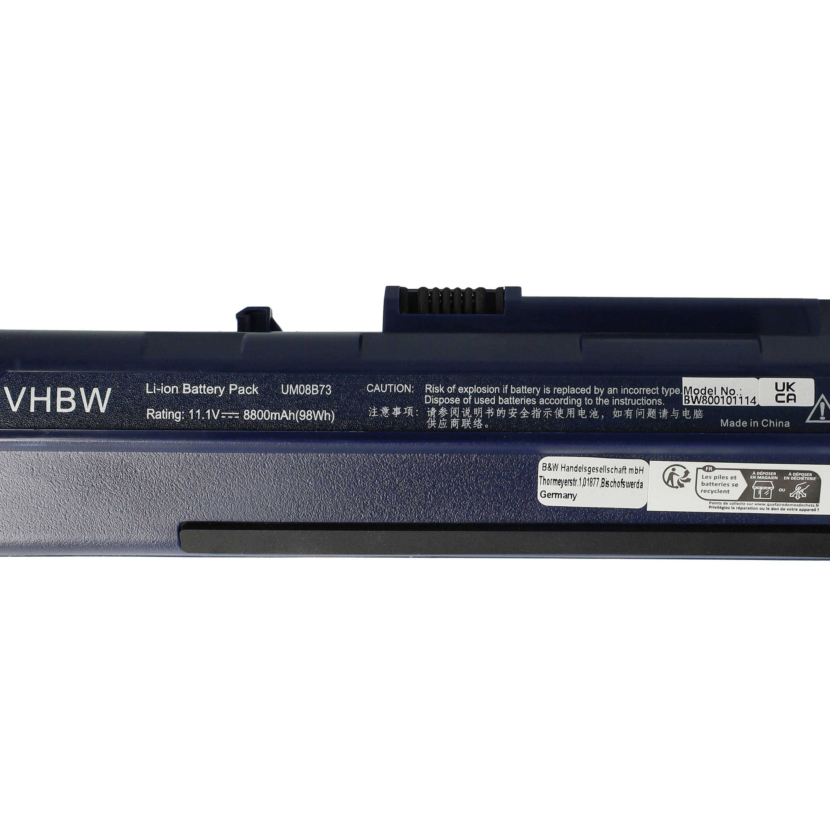 Ein Lithium-Ionen-Akkupack mit der Modellnummer LMB973, bewertet mit 11,1 V und 8800 mAh, enthält verschiedene Zertifizierungen und Warnungen.