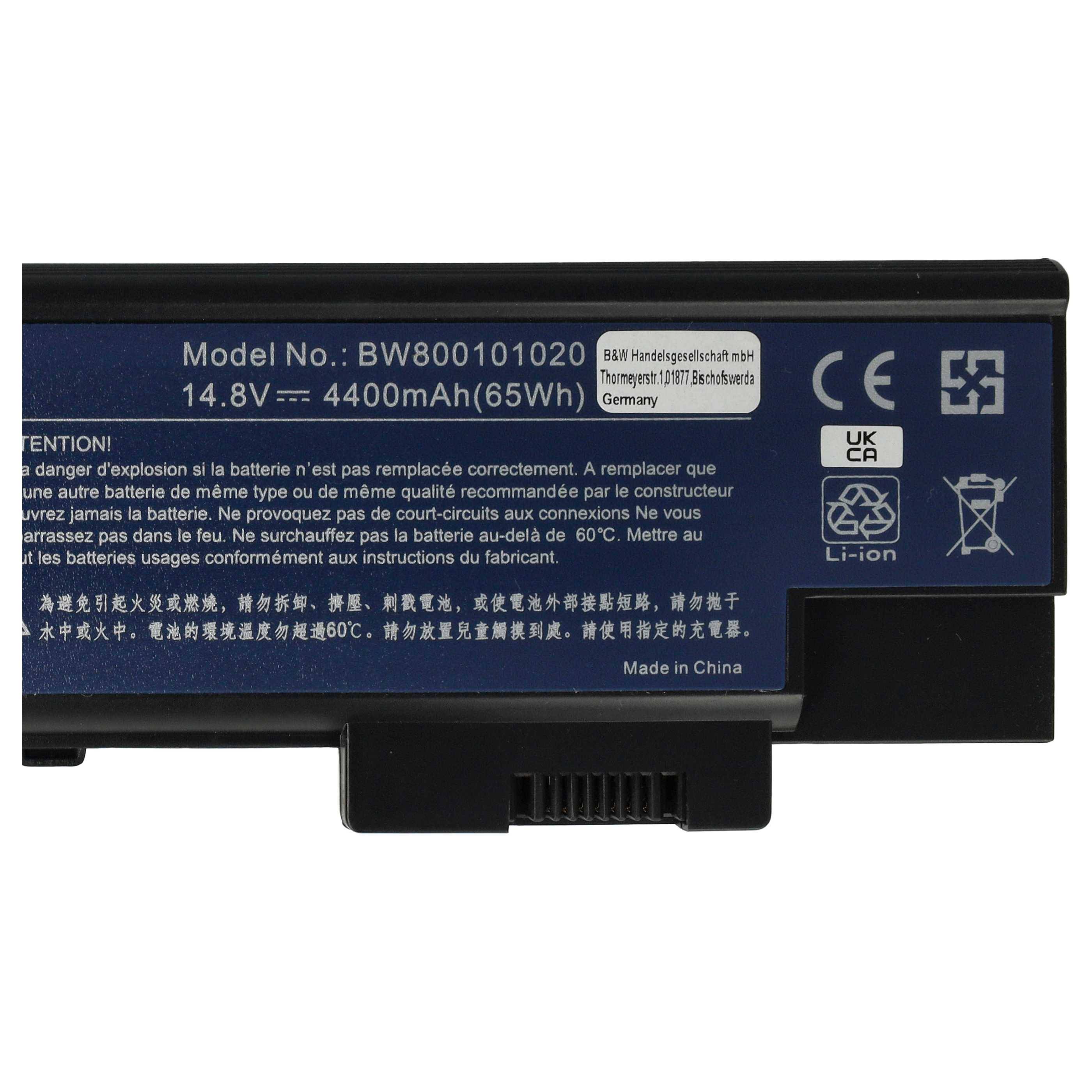 vhbw Akku kompatibel mit Acer Aspire 5672, 5673, 5674, 5672AWLMi, 5674WLHI, 5672WLMi, 5673WLMi Notebook (4400 mAh, 14,8 V, Li-Ion)
