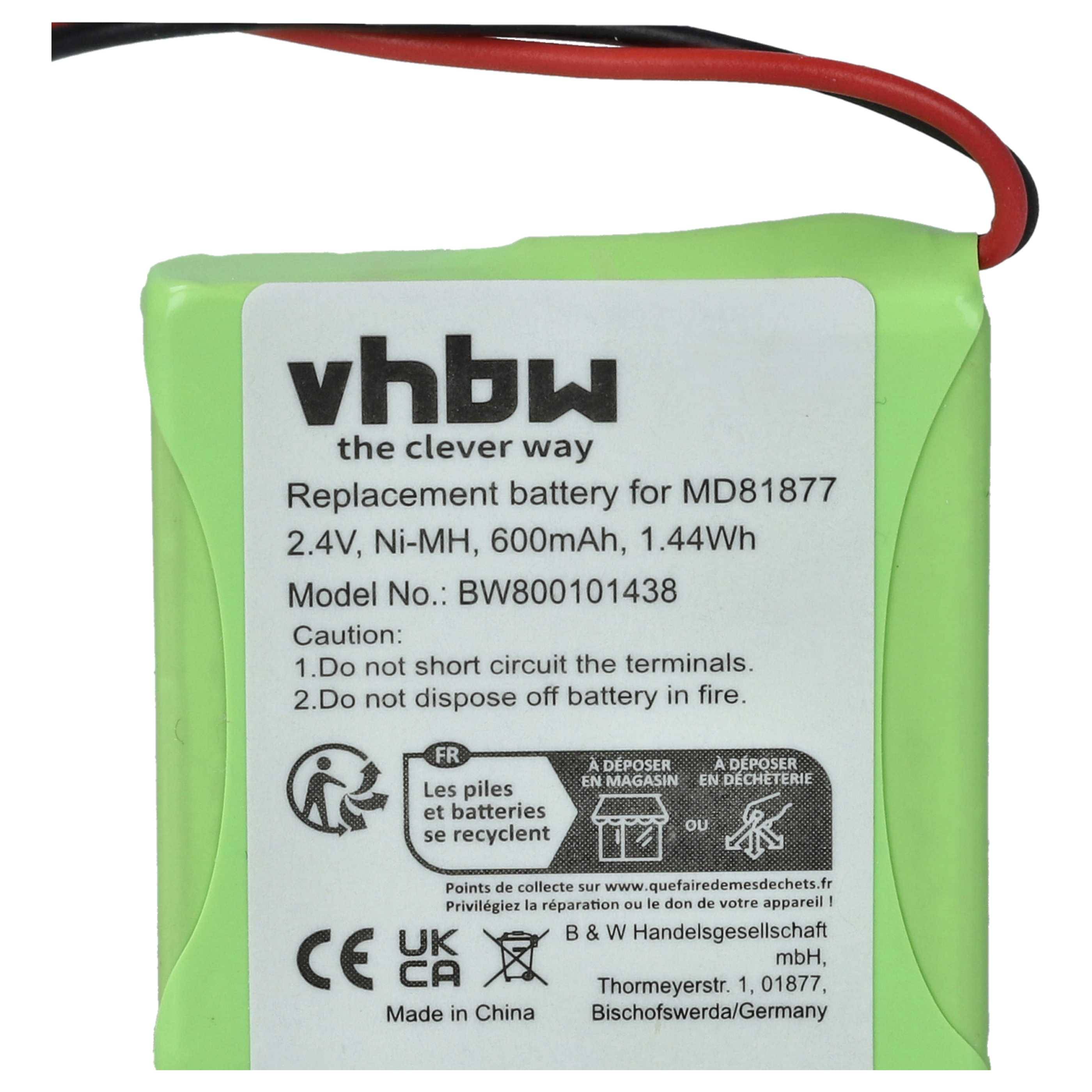 vhbw 10x Akku kompatibel mit BT Verve 410 twin, 450 black, 410 treo, 450 red, 450 quad, 450 schnurlos Festnetz Telefon (600 mAh, 2,4 V, NiMH)
