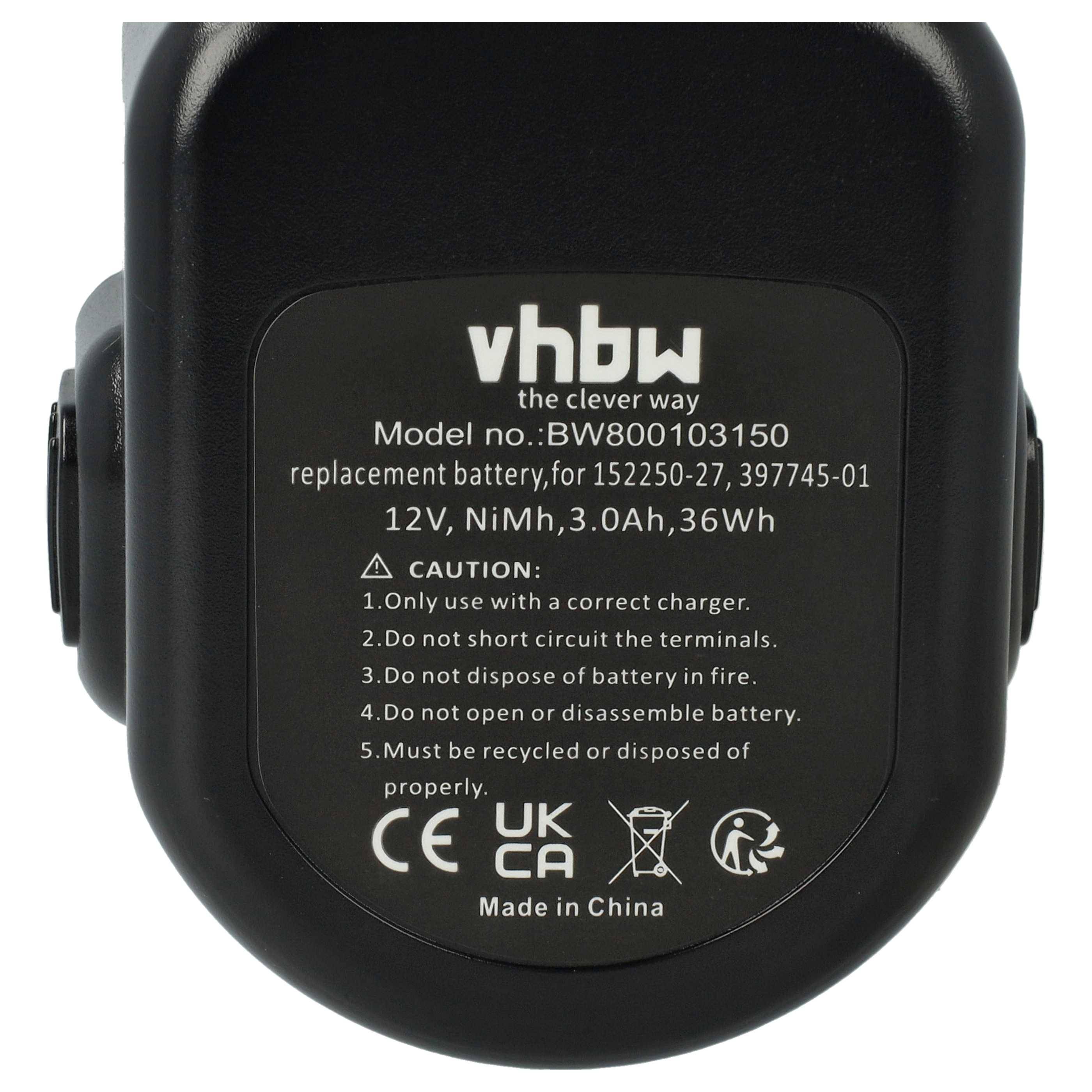 vhbw Akku Ersatz für Black & Decker A9252 England SL1 3YD, A9275 England SL1 3YD für Elektrowerkzeug (3000mAh NiMH 12 V)