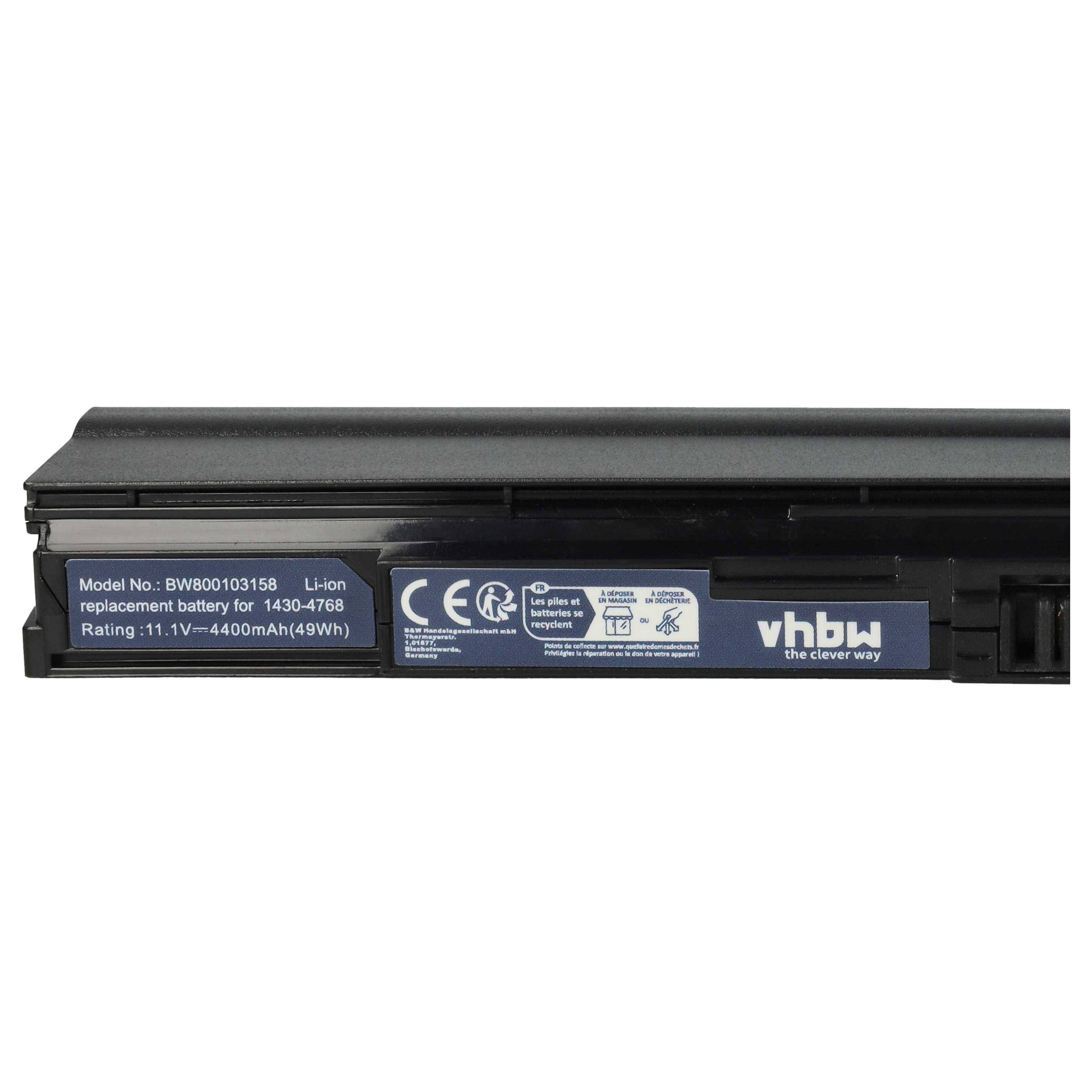 vhbw Akku kompatibel mit Acer Aspire One 753-U342ki_W7625 Noir, 753-U342cc_W7625 Chocolat Notebook (4400 mAh, 11,1 V, Li-Ion)