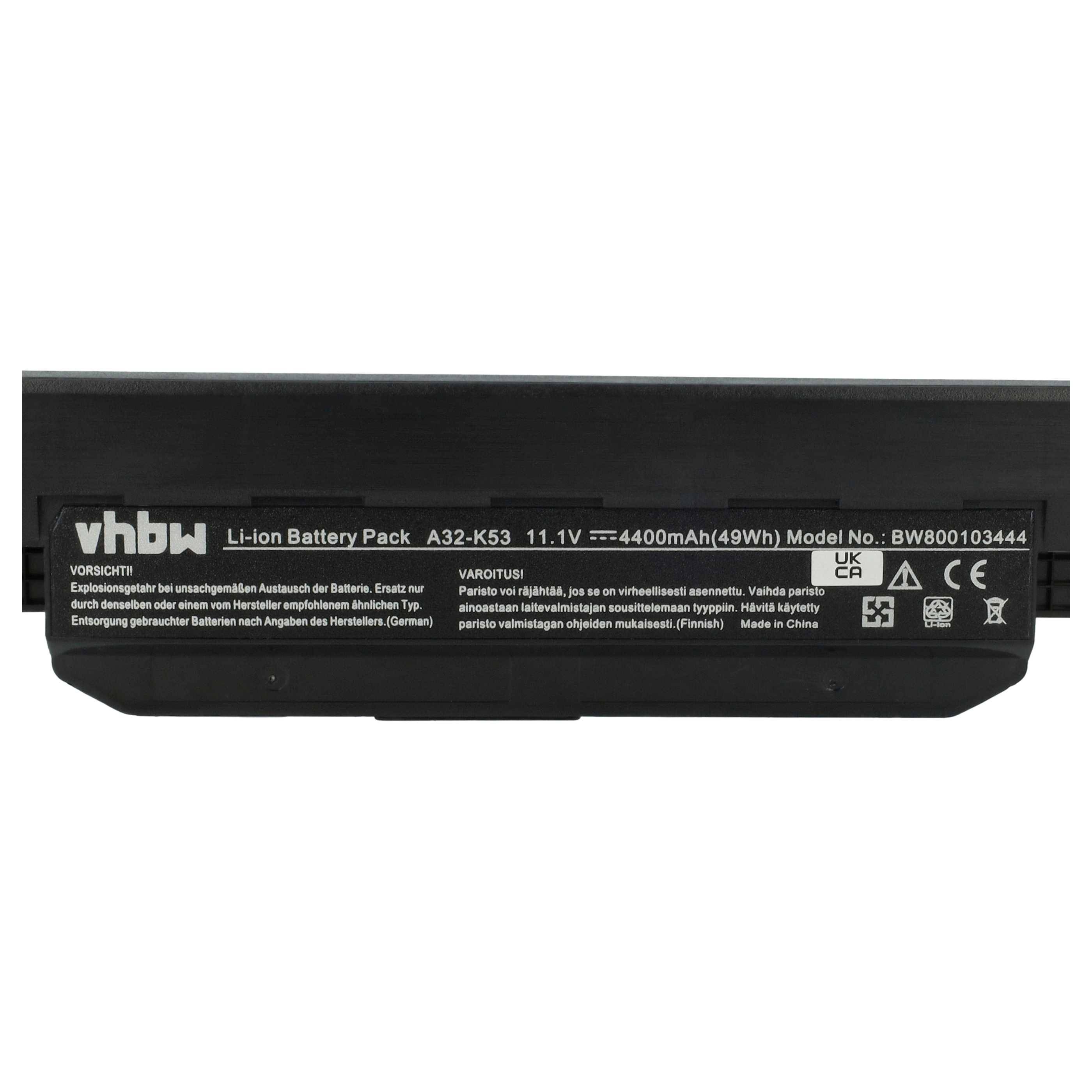 vhbw Akku kompatibel mit Asus A53JH, A53JU, A53JT, A53JR, A53JQ, A53SJ, A53SD, A53SC, A53S, A53SK Notebook (4400 mAh, 11,1 V, Li-Ion)