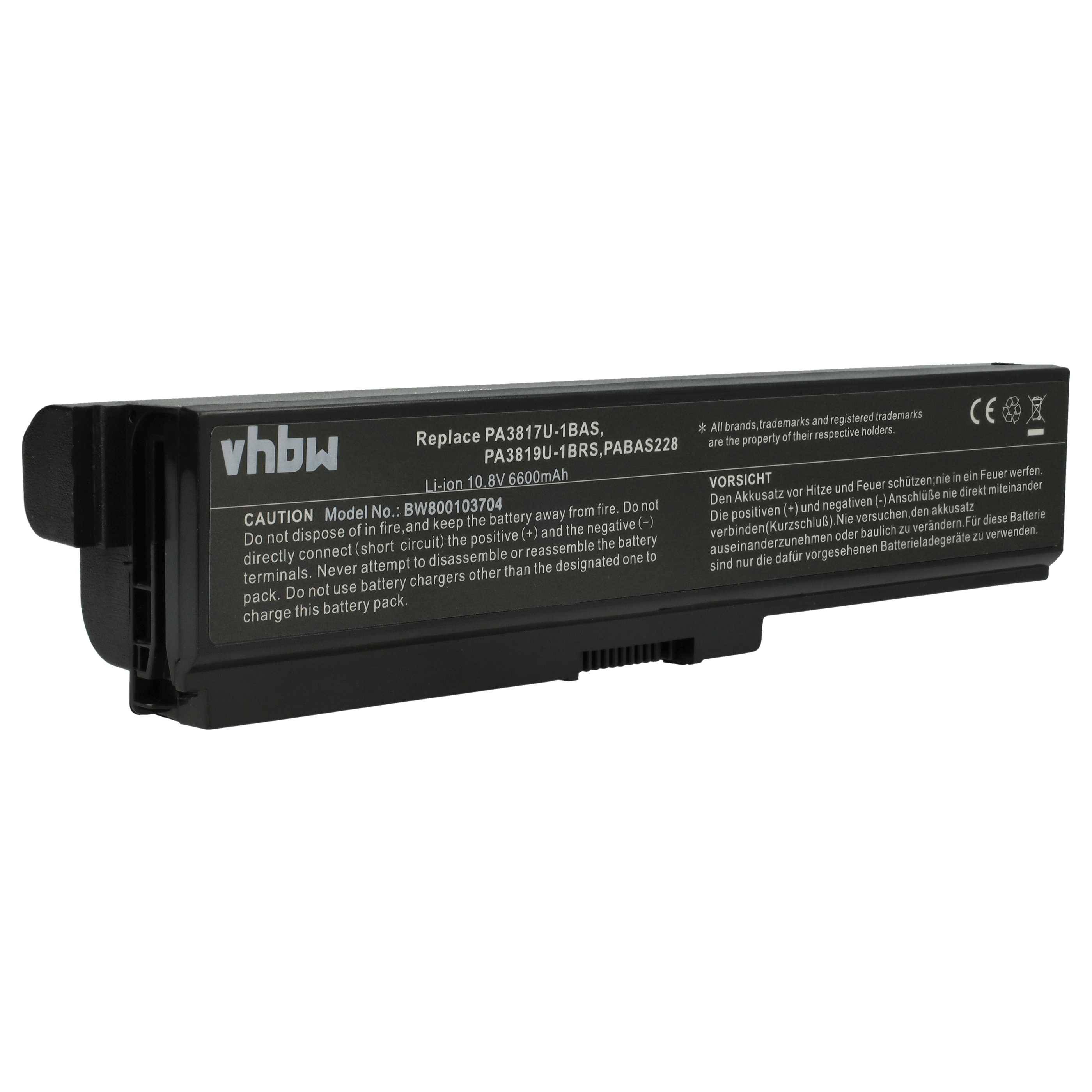 vhbw Akku kompatibel mit Toshiba Satellite L745-S4310, L745-S4302, L745-S4235, L745-S4210 Notebook (6600 mAh, 11,1 V, Li-Ion)