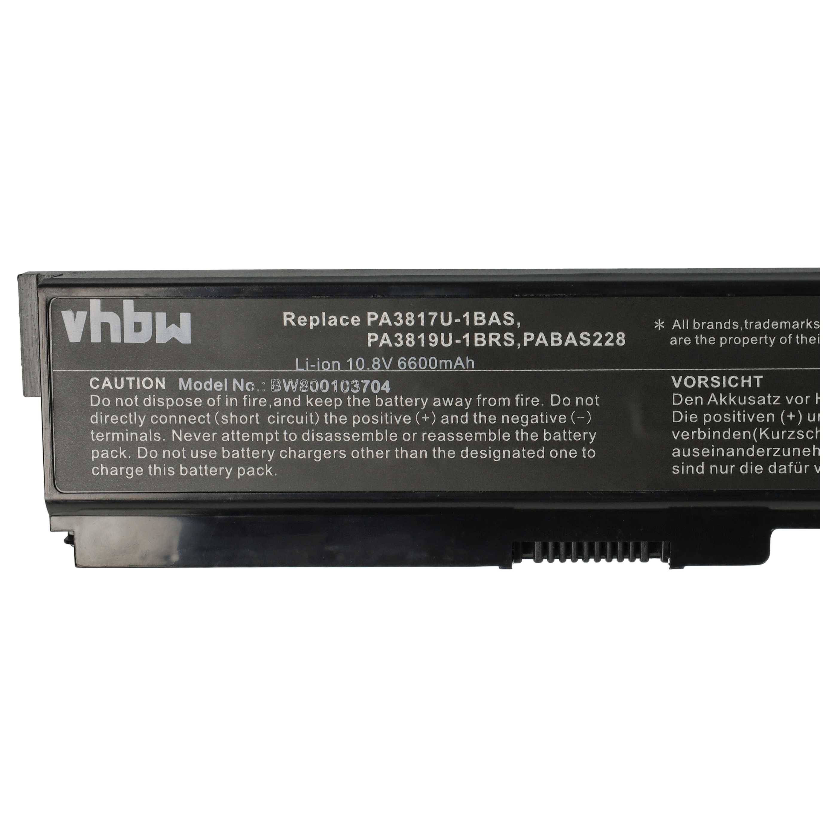 vhbw Akku kompatibel mit Toshiba Satellite L755-S5252, L755-S5249, L755-S5248, L755-S5253 Notebook (6600 mAh, 11,1 V, Li-Ion)