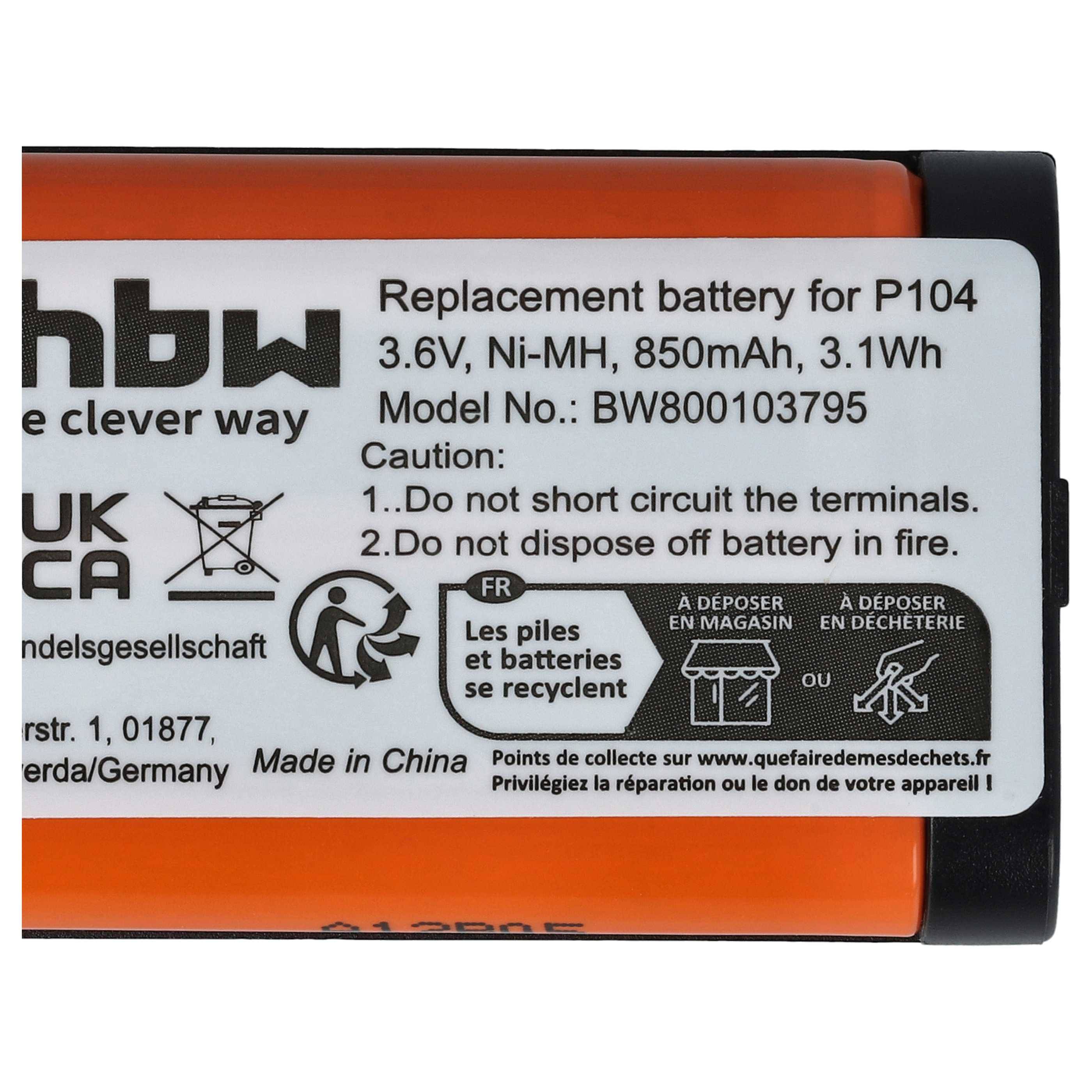 vhbw 3x Akku kompatibel mit Panasonic KX-TGA541, KX-TGA541S, KX-TGA541W, KX-TGA523, KX-TGA523M schnurlos Festnetz Telefon (850 mAh, 3,6 V, NiMH)