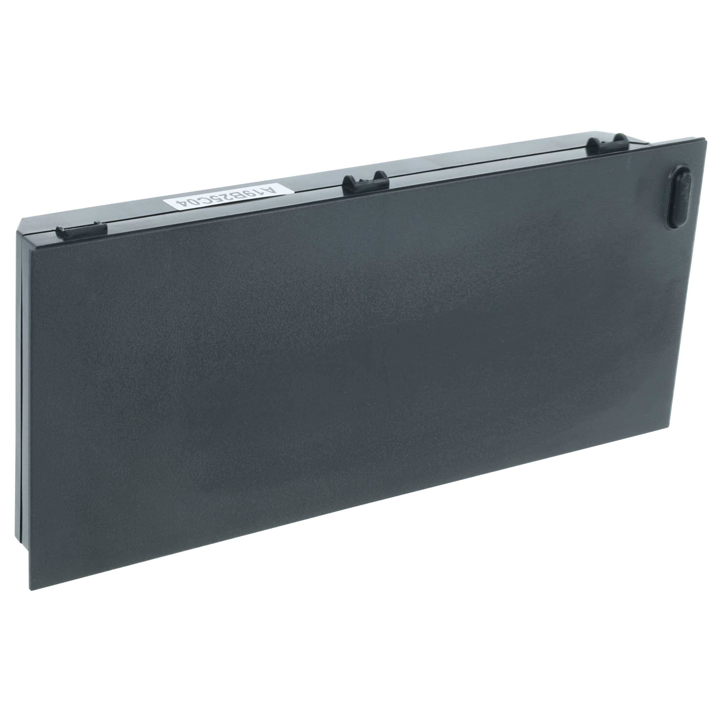 Ein schlankes, rechteckiges, schwarzes Objekt mit einer Beschriftung oben und einem Griff an der Seite, möglicherweise eine Laptop-Dockingstation oder eine ähnliche elektronische Komponente.