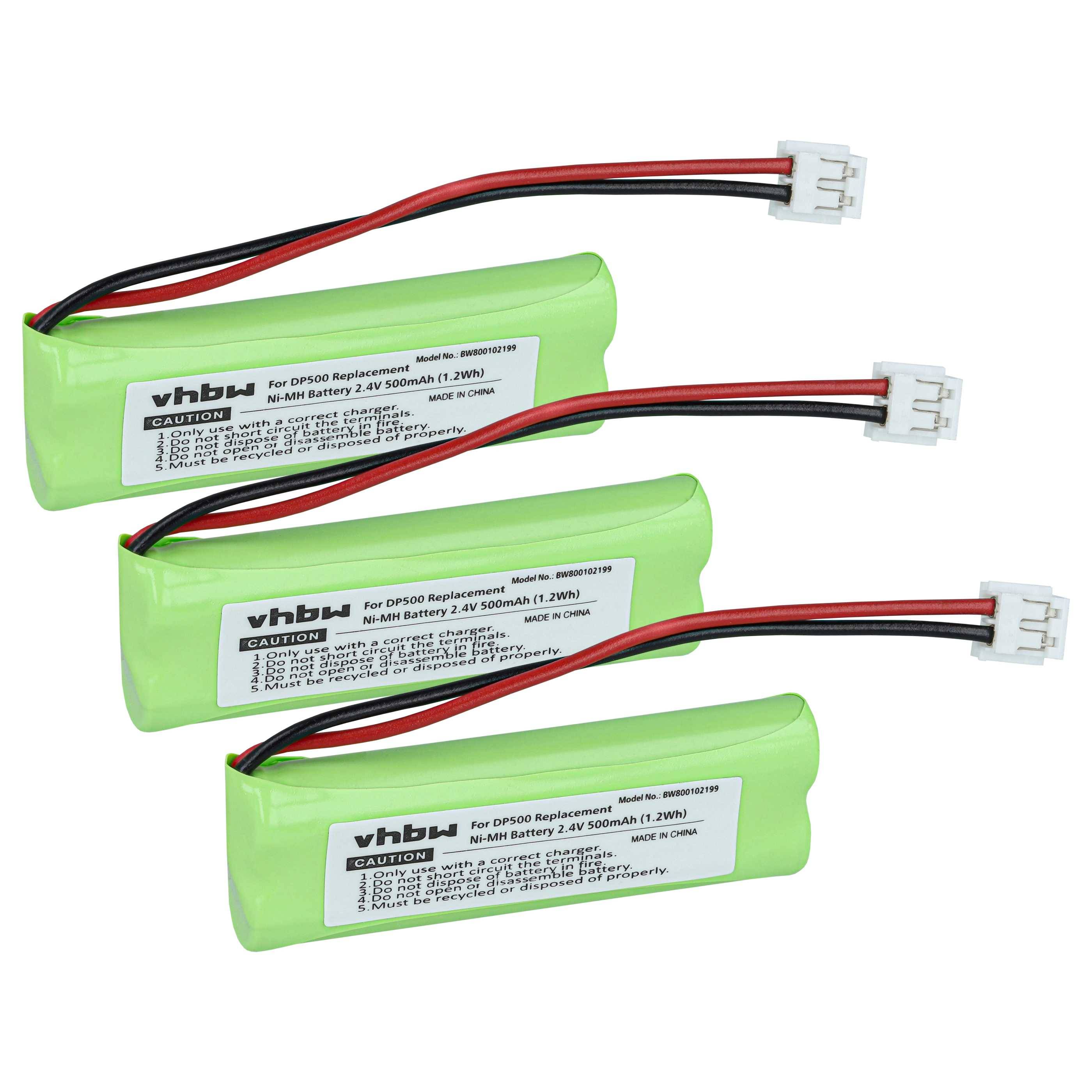 vhbw 3x Akku kompatibel mit Medion MD82622, MD83001, MD83022, MD83091, MD83166, MD83274, MD83542 schnurlos Festnetz Telefon (500 mAh, 2,4 V, NiMH)