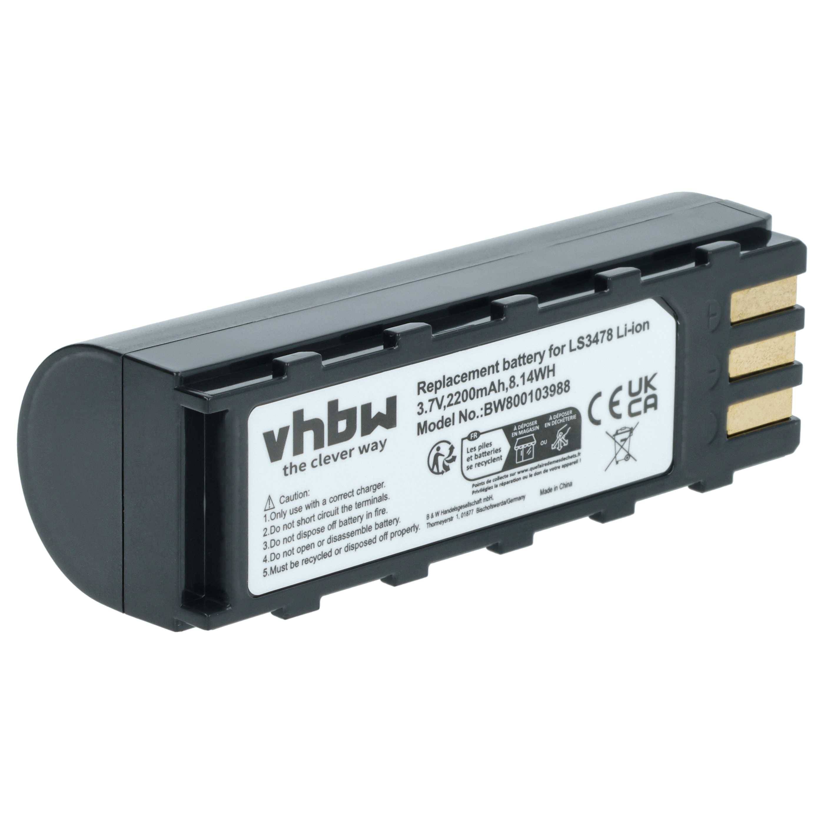 vhbw Akku kompatibel mit Symbol LS3478ER, LS3578, DSS3478, LS3478, MT2000, DS3578, DS3478 Barcodescanner POS (2200 mAh, 3,7 V, Li-Ion)