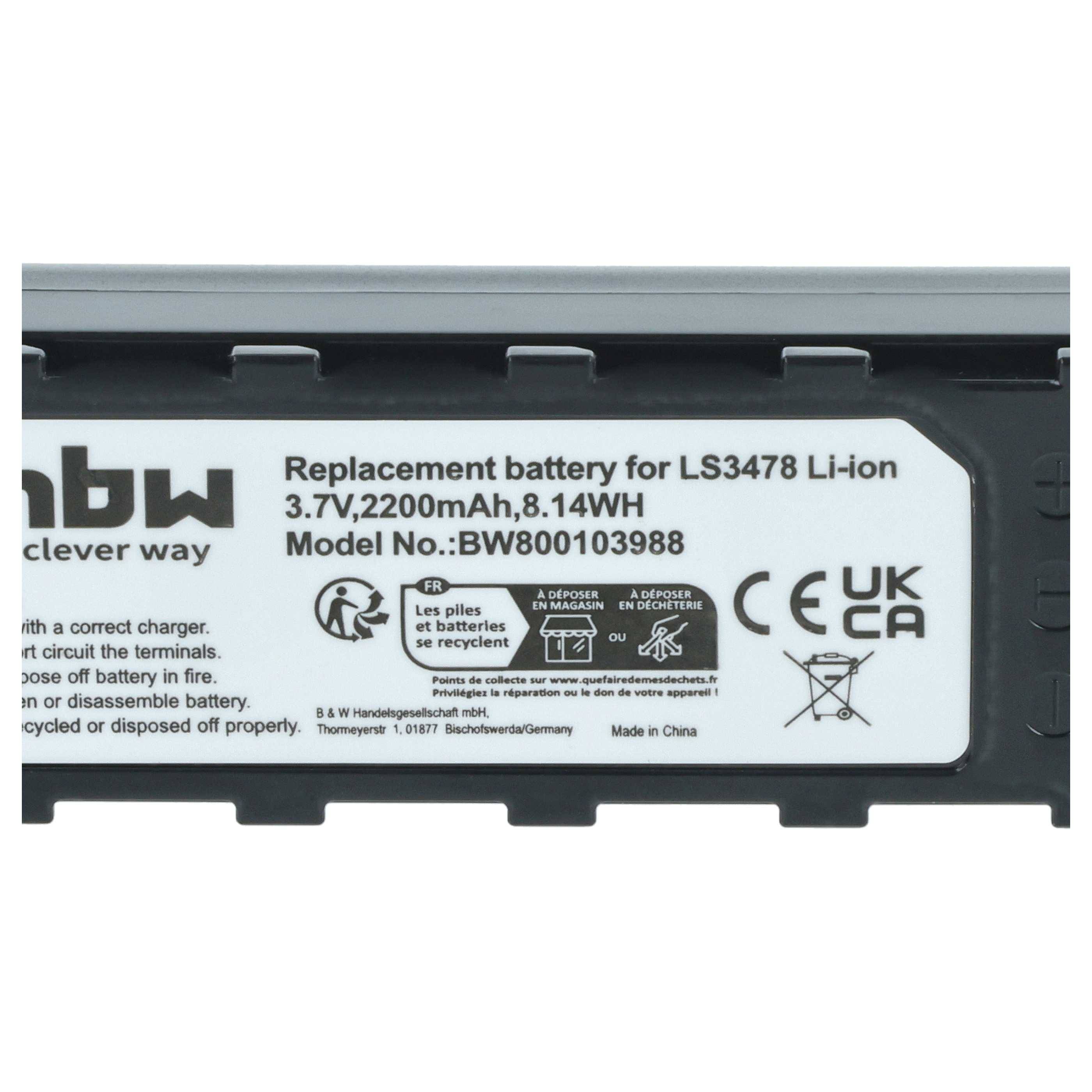 vhbw Akku kompatibel mit Symbol LS3478ER, LS3578, DSS3478, LS3478, MT2000, DS3578, DS3478 Barcodescanner POS (2200 mAh, 3,7 V, Li-Ion)