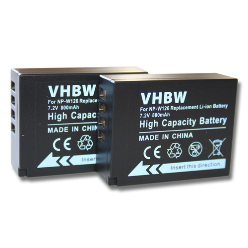 vhbw 2x Akku kompatibel mit Fuji / Fujifilm X-T30 II Kamera (800mAh, 7,2V, Li-Ion)