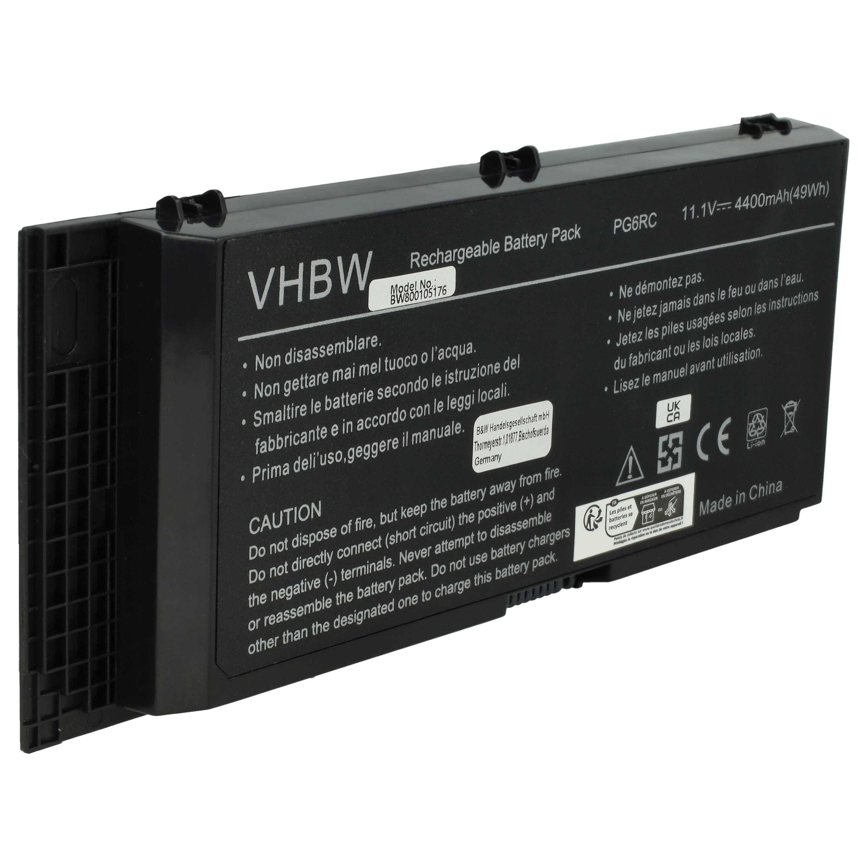 vhbw Akku kompatibel mit Dell Precision M6600, M6800, M4600, M6700, M4700, M4800 Notebook (4400 mAh, 11,1 V, Li-Ion)