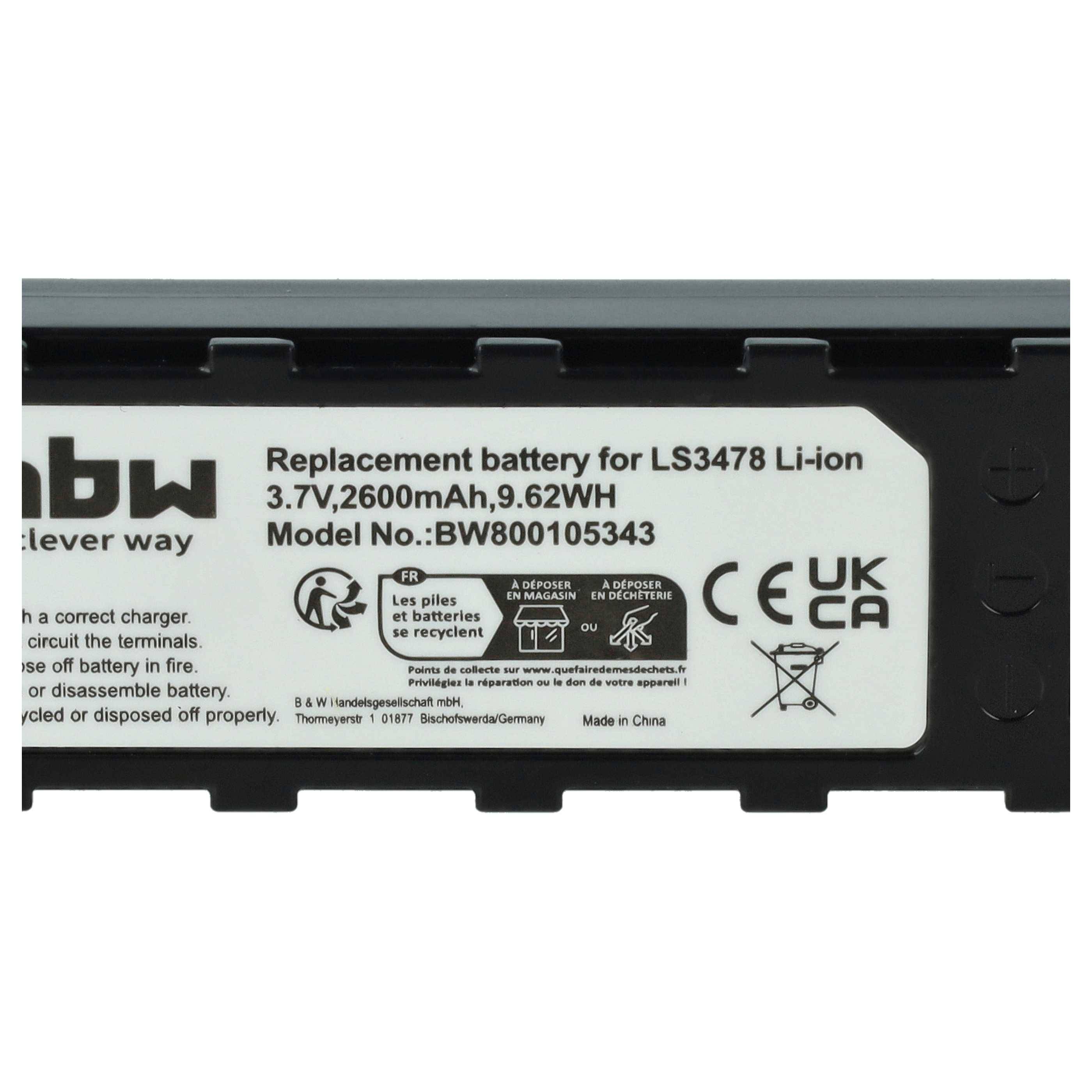 vhbw Akku kompatibel mit Symbol LS3478ER, LS3578, DSS3478, LS3478, MT2000, DS3578, DS3478 Barcodescanner POS (2600 mAh, 3,7 V, Li-Ion)