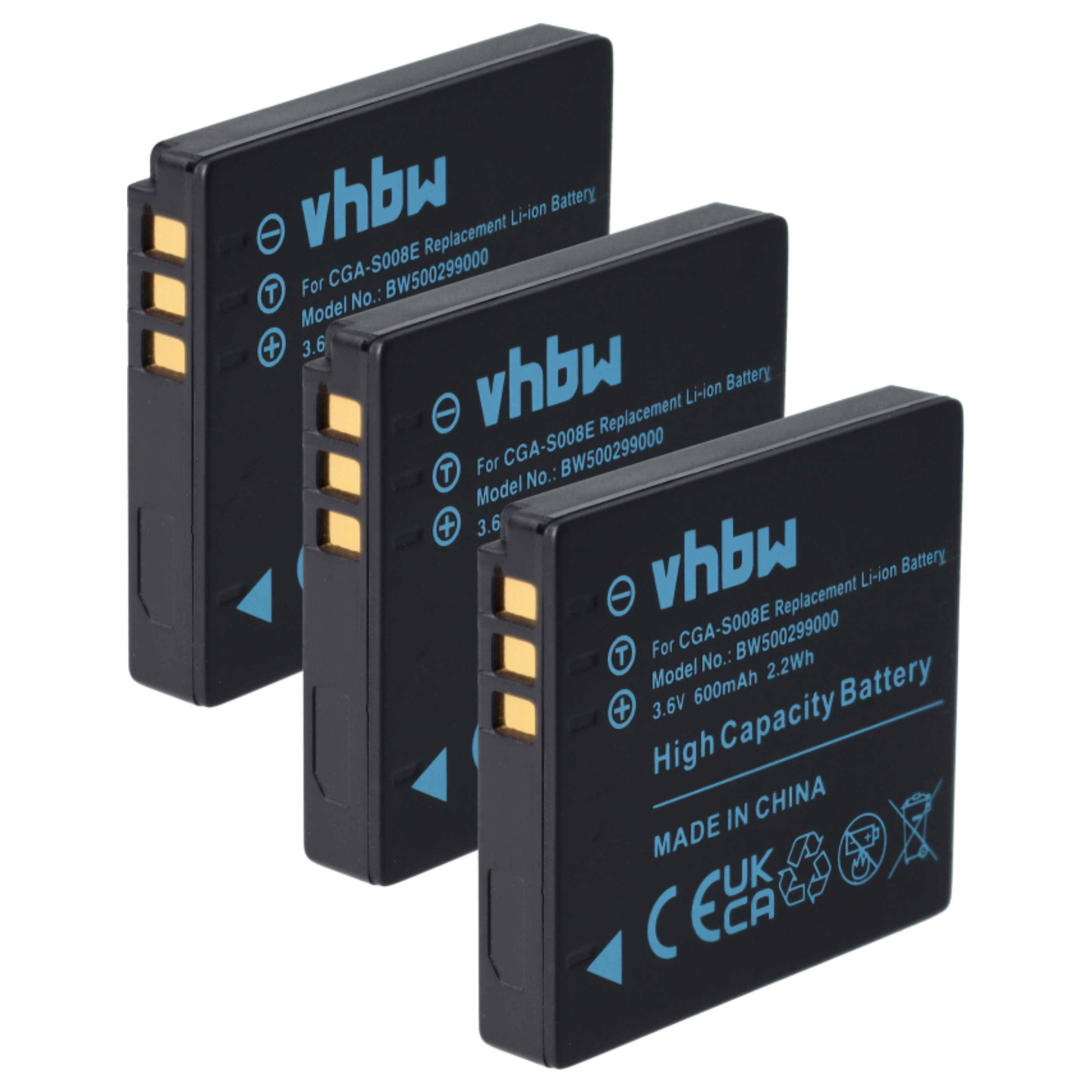 vhbw 3x Akku kompatibel mit Leica C-Lux 2 | Kamera (600 mAh, 3,6 V, Li-Ion)