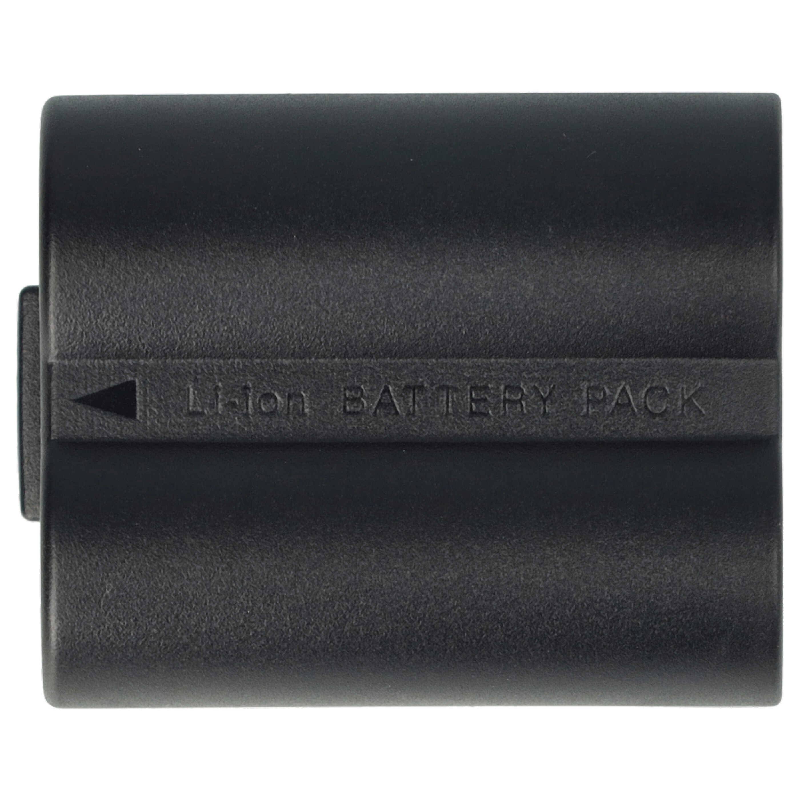 Ein schwarzes Lithium-Ionen-Akkupack mit der auf der Seite eingeprägtew Text „Li-ion BATTERY PACK