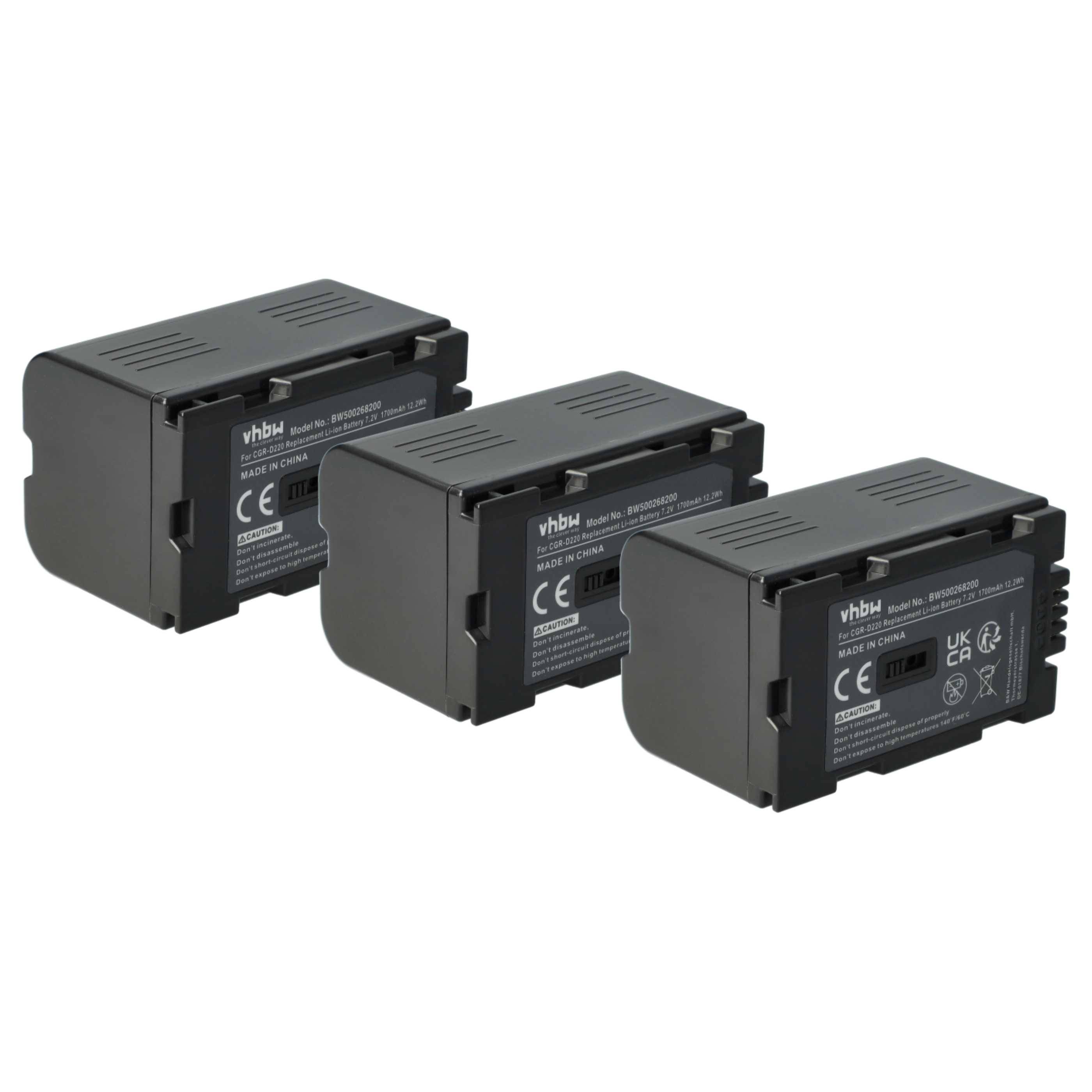 vhbw 3x Akku Ersatz für Panasonic VW-VBD25 | für Videokamera Camcorder (1700 mAh, 7,2 V, Li-Ion)