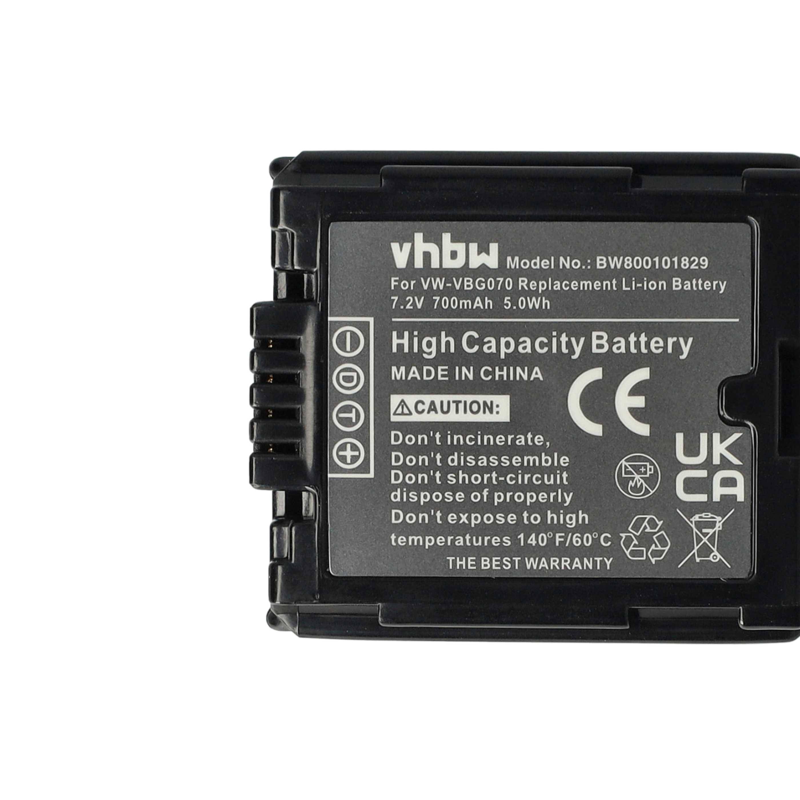 vhbw 3x Akku kompatibel mit Panasonic HDC-SX5, HDC-TM350, HDC-TM700 Videokamera Camcorder (700 mAh, 7,2 V, Li-Ion) + Infochip