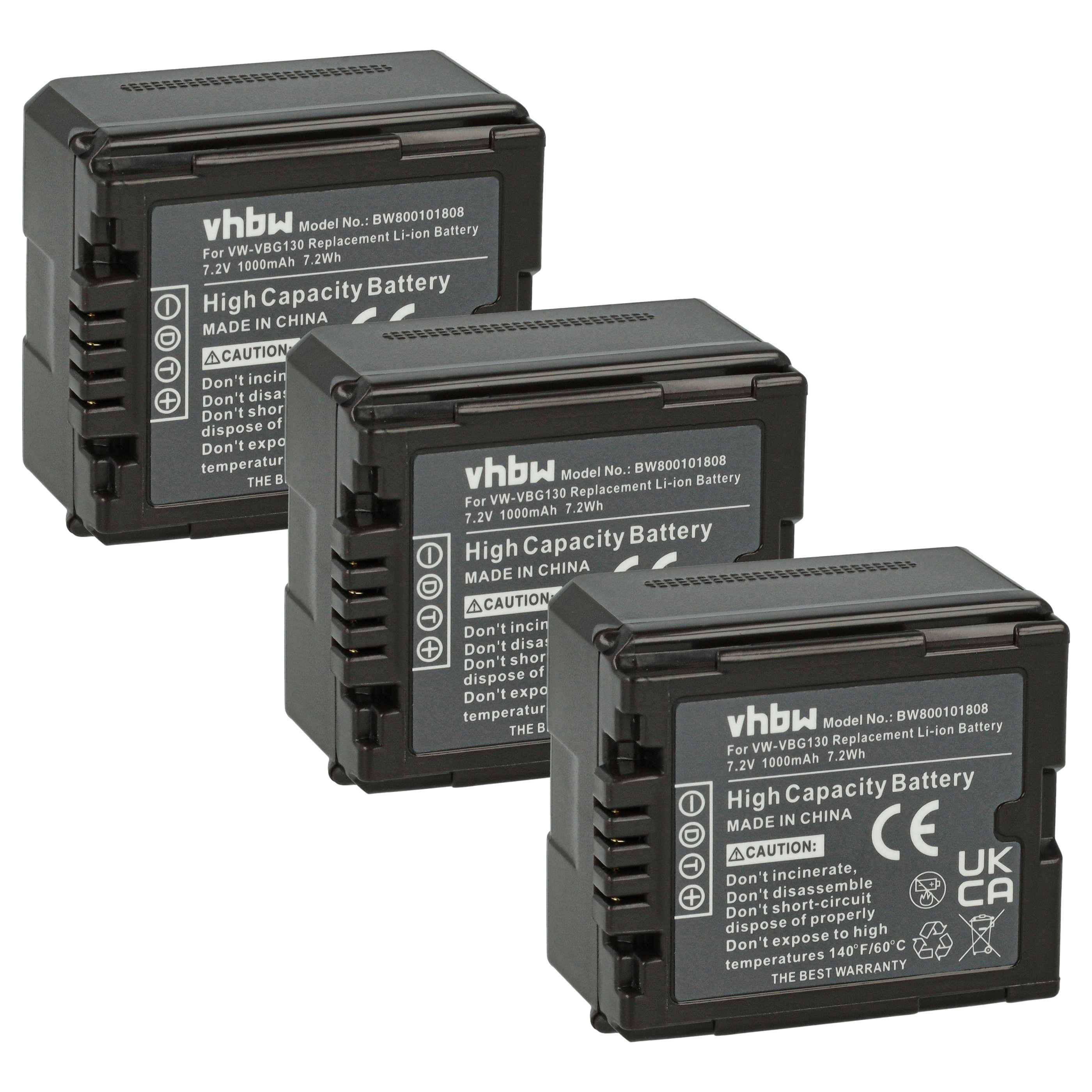 vhbw 3x Akku kompatibel mit Panasonic VDR-D50 Videokamera Camcorder (1000 mAh, 7,2 V, Li-Ion) + Infochip