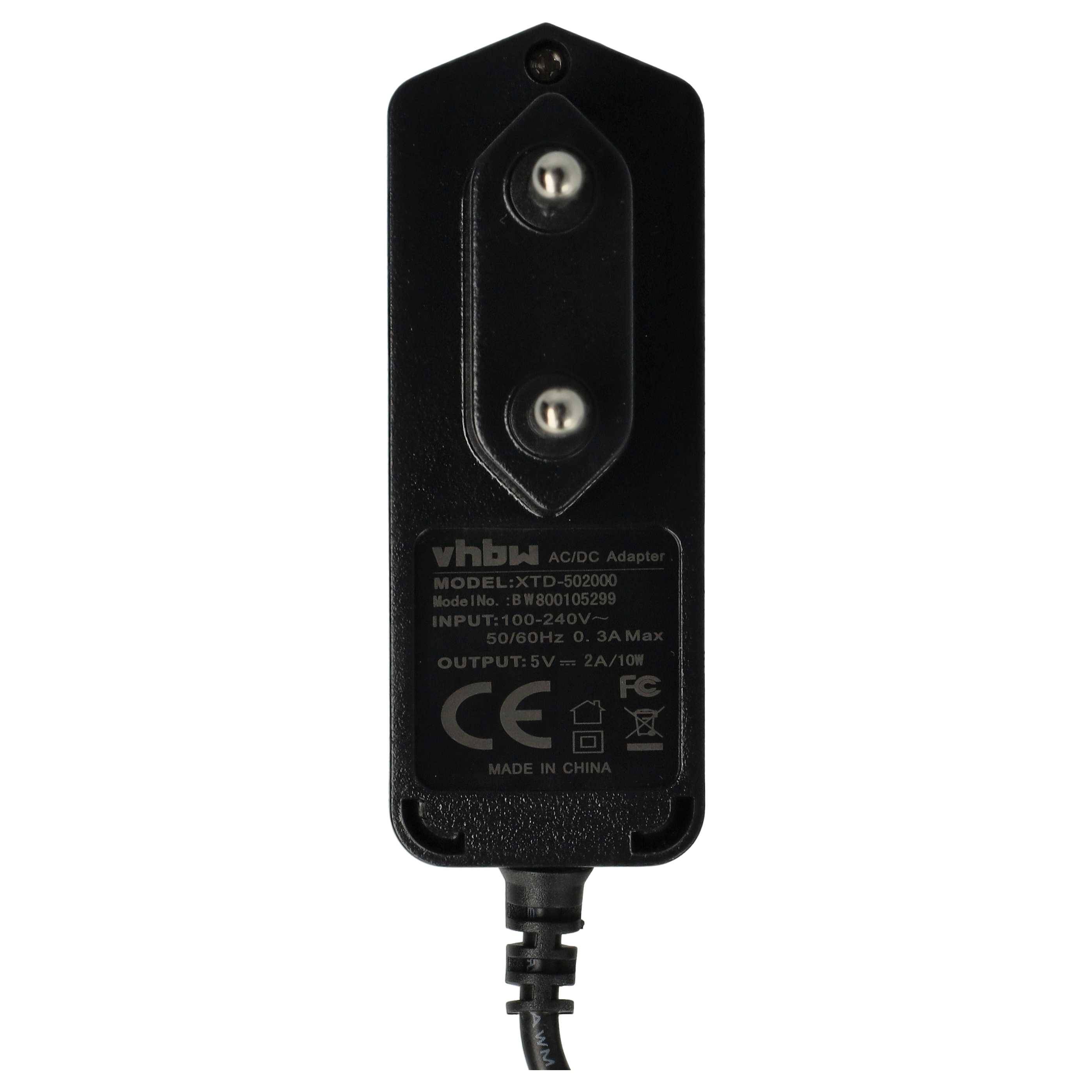 vhbw Micro-USB Ladegerät Universal Ladekabel mit Netzstecker 2,0 A / 5V, Schwarz