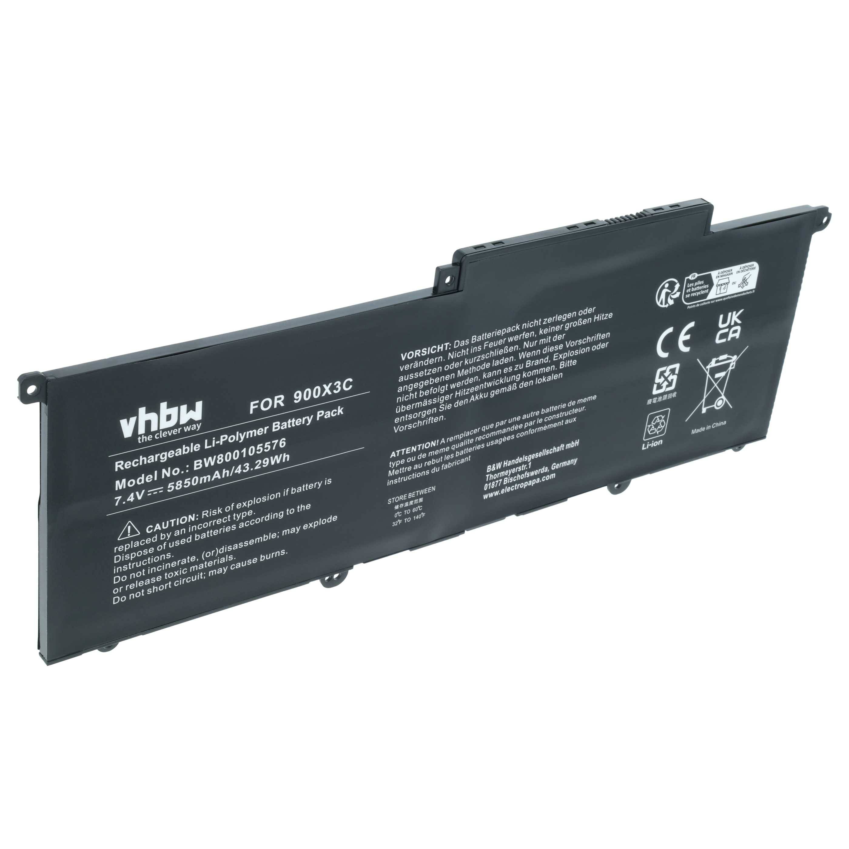 vhbw Akku kompatibel mit Samsung 900X3C-A01, 900X3C, 900X3B-A74, 900X3C-A01AU, 900X3C-A02 Notebook (5880 mAh, 7,5 V, Li-Polymer)