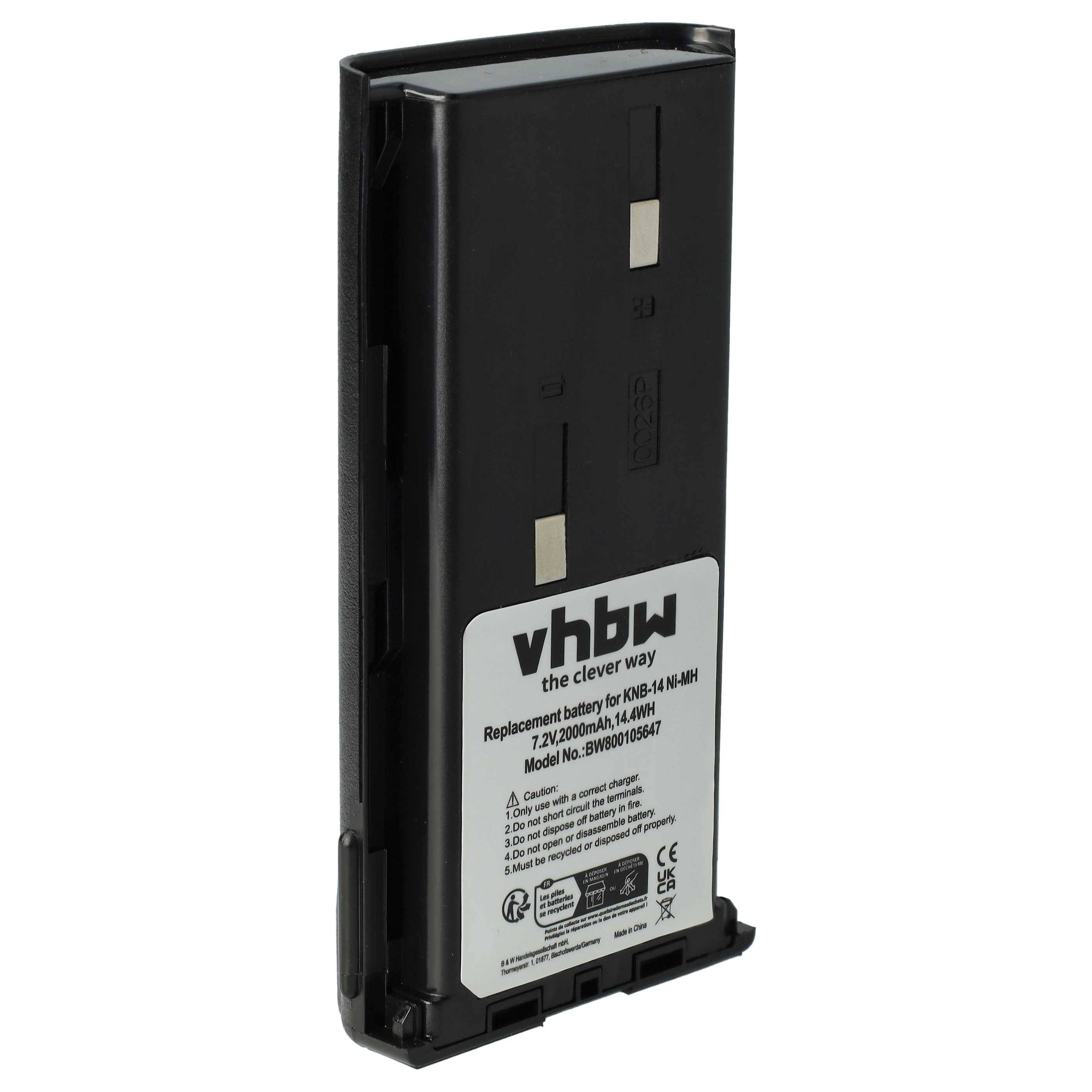 Ersatzbatterie mit Etikett, das Produktinformationen zeigt, einschließlich Modellnummer KB9, Spannung 7,2V und Kapazität 2100mAh.