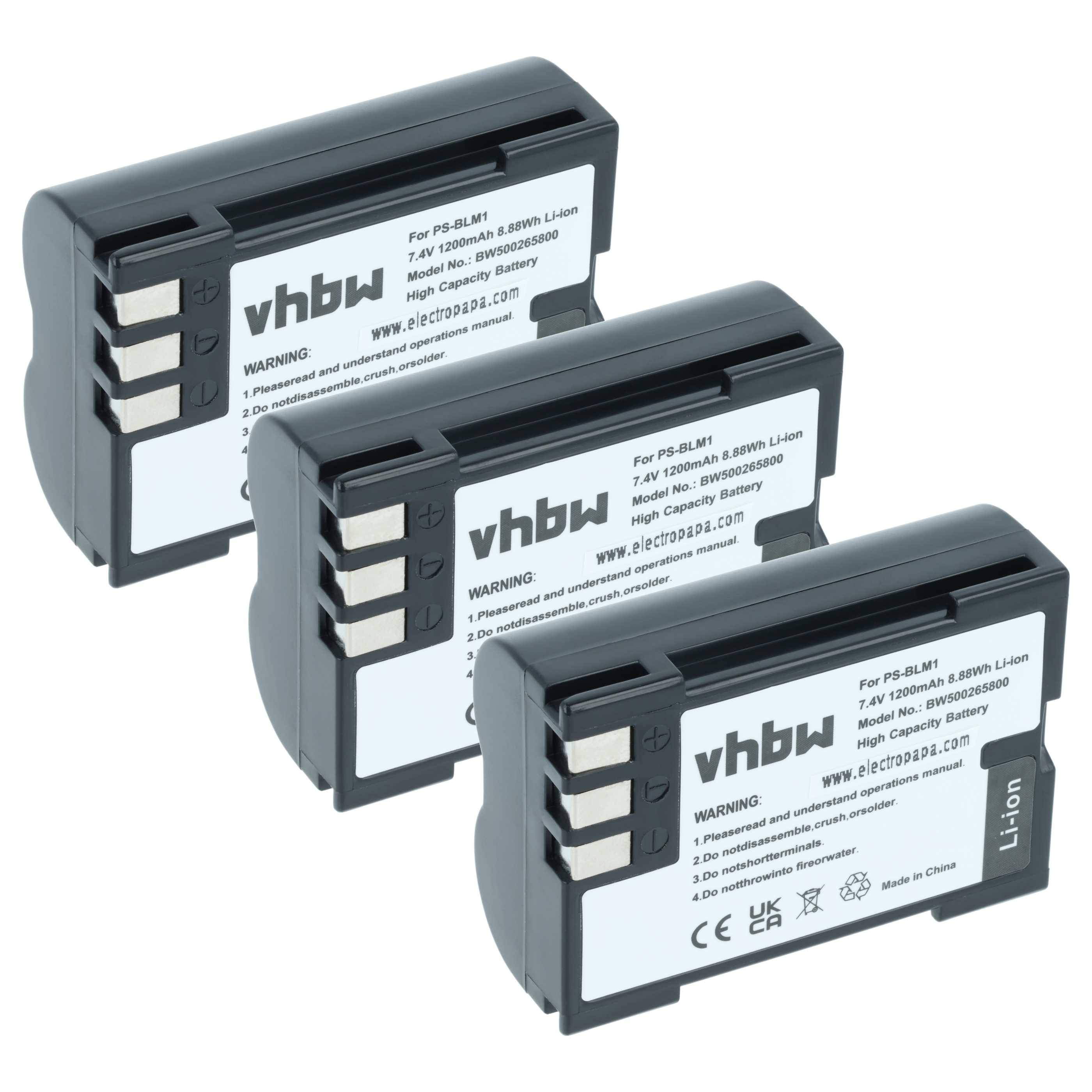 vhbw 3x Akku Ersatz für Olympus PS-BLM1 | für Kamera (1200 mAh, 7,2 V, Li-Ion)