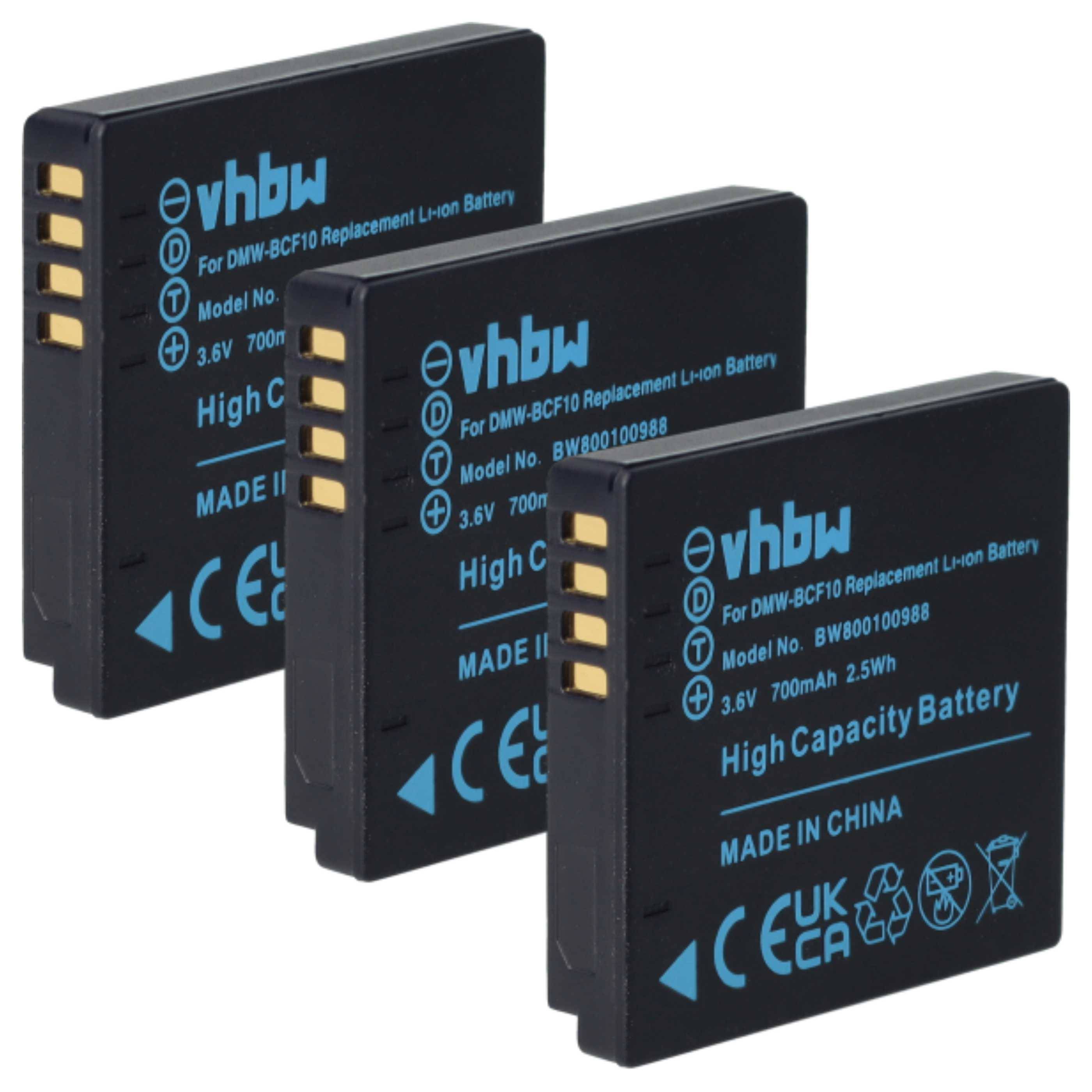 Drei schwarze Lithium-Ionen-Batterien mit der Aufschrift „vhbw
