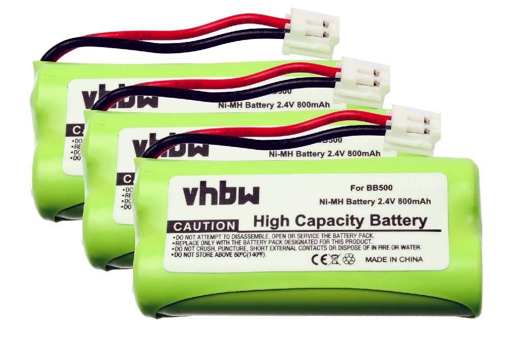 vhbw 3x Akku kompatibel mit South Western Bell 2300, 2100 schnurlos Festnetz Telefon (800 mAh, 2,4 V, NiMH)