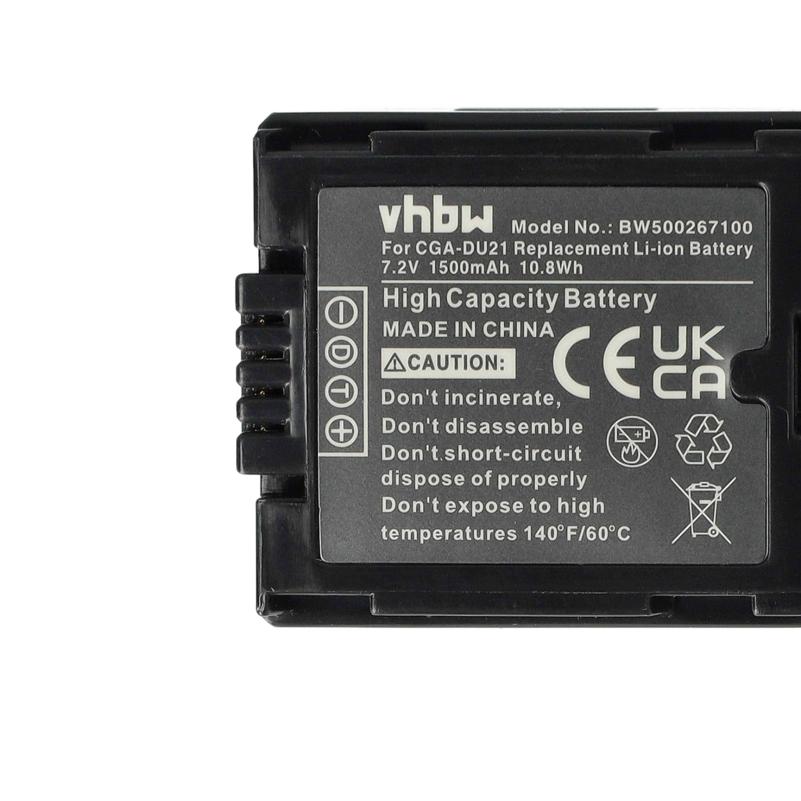 vhbw 3x Akku Ersatz für Panasonic CGR-DU06, CGA-DU21, CGA-DU14, CGA-DU12, CGA-DU07 für Videokamera Camcorder (1500 mAh, 7,2 V, Li-Ion)