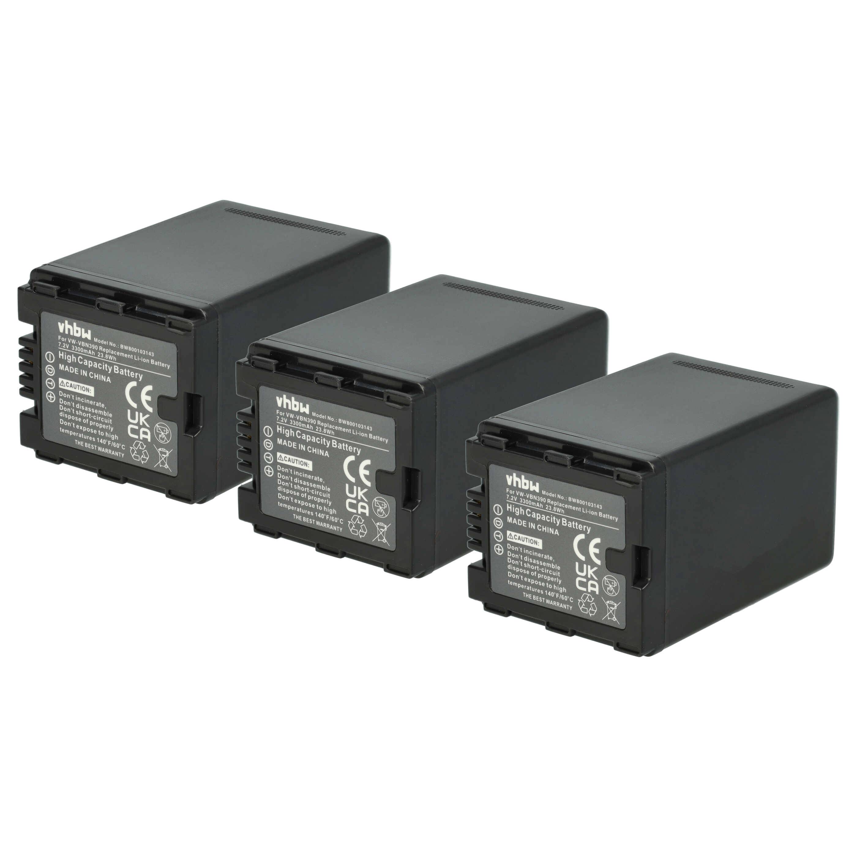 vhbw 3x Akku Ersatz für Panasonic VW-VBN260E, VW-VBN260 für Videokamera Camcorder (3300 mAh, 7,2 V, Li-Ion) + Infochip