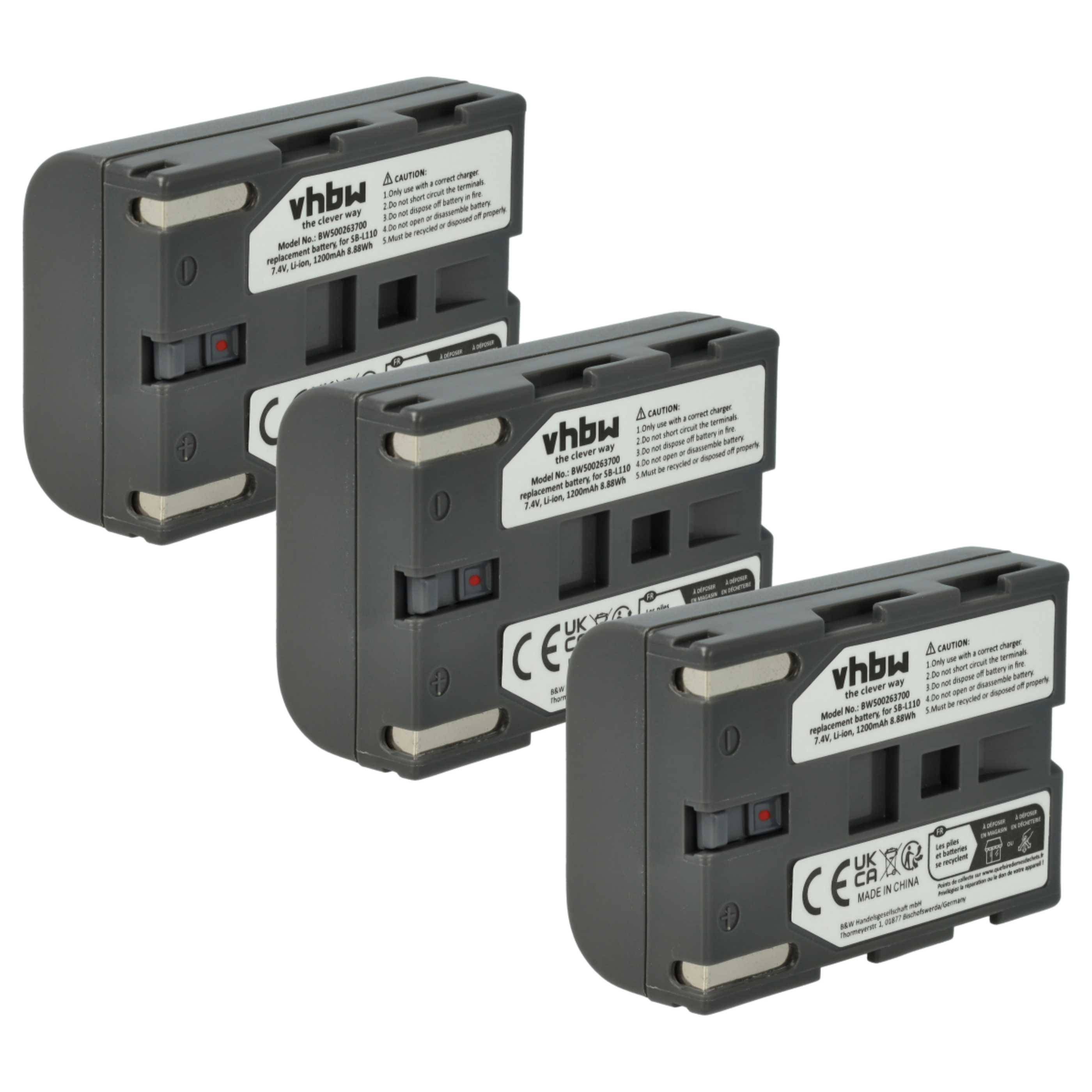 vhbw 3x Akku kompatibel mit Samsung VP-D190MSi, VP-D20, VP-D21, VP-D230, VP-D23, VP-D250, VP-D24 Videokamera Camcorder (600 mAh, 7,2 V, Li-Ion)